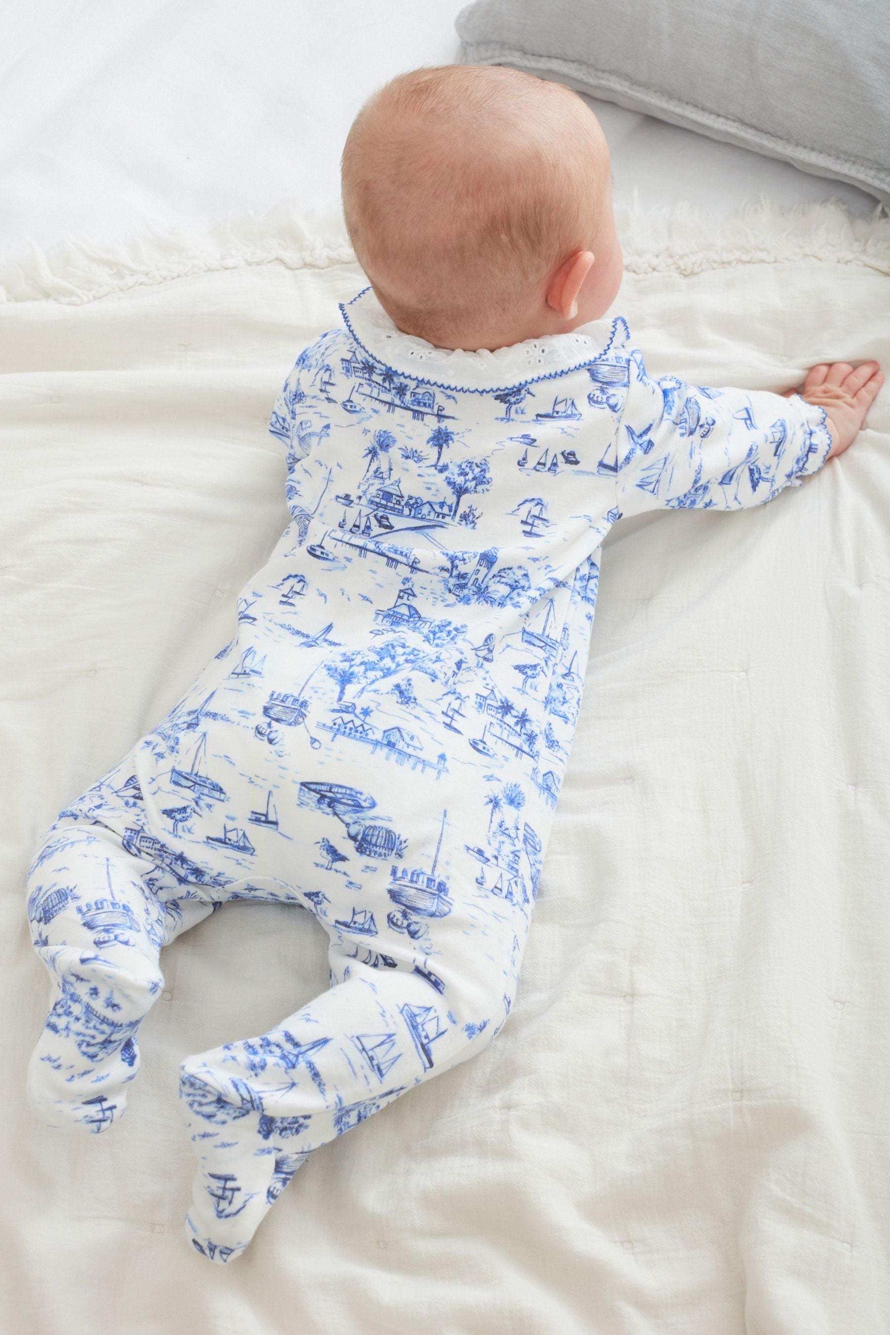 White/Blue Printed Wrap Baby Sleepsuit (0mths-2yrs)