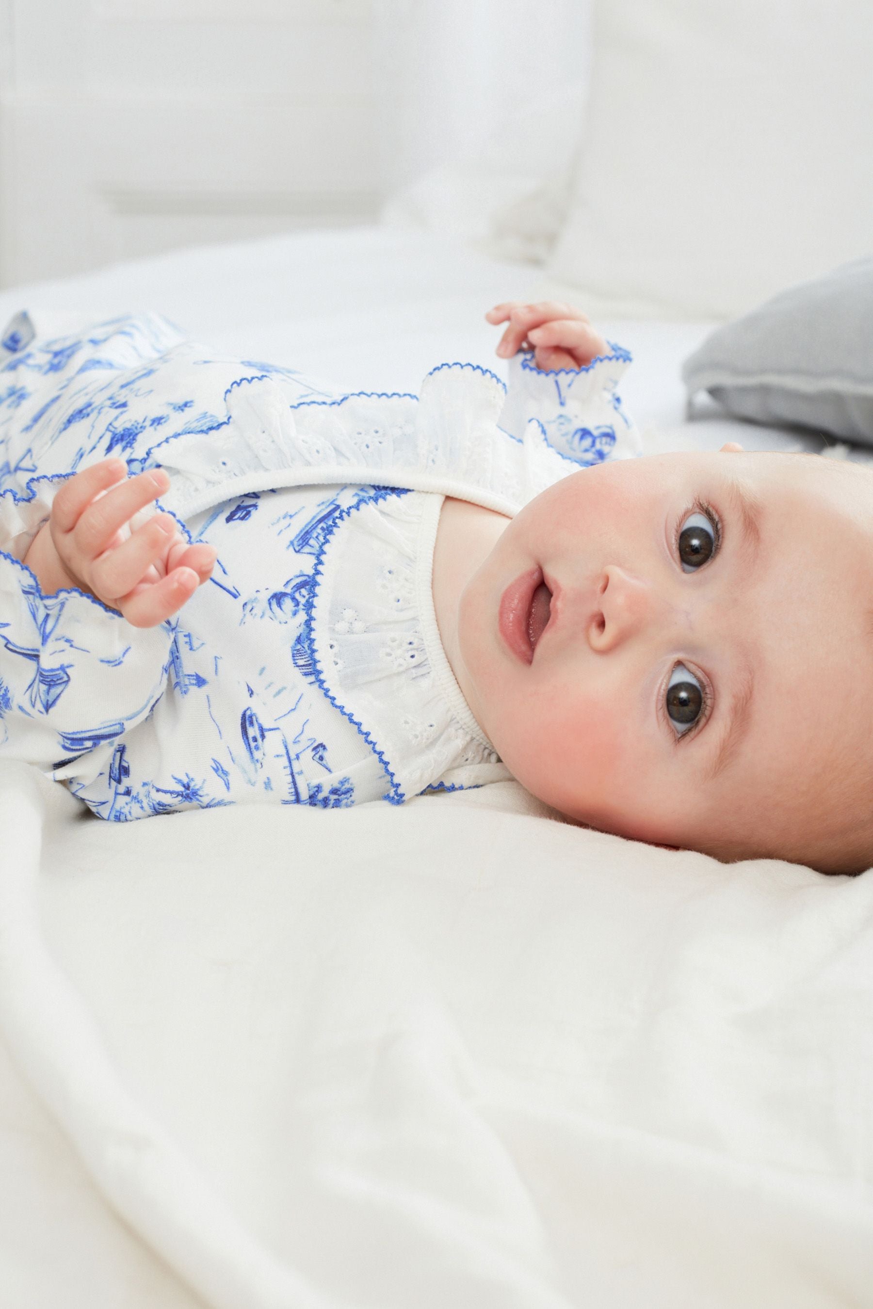 White/Blue Printed Wrap Baby Sleepsuit (0mths-2yrs)