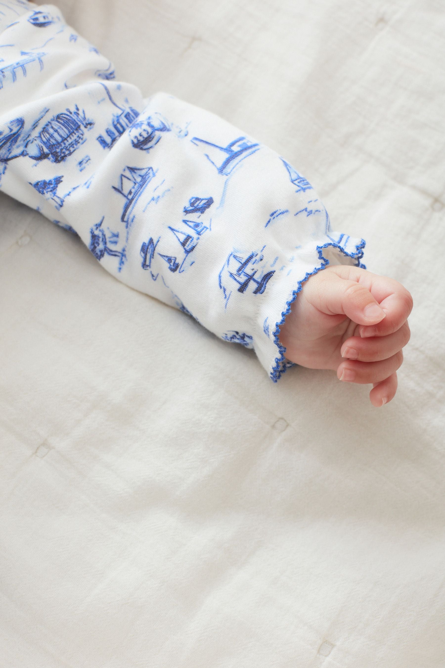 White/Blue Printed Wrap Baby Sleepsuit (0mths-2yrs)