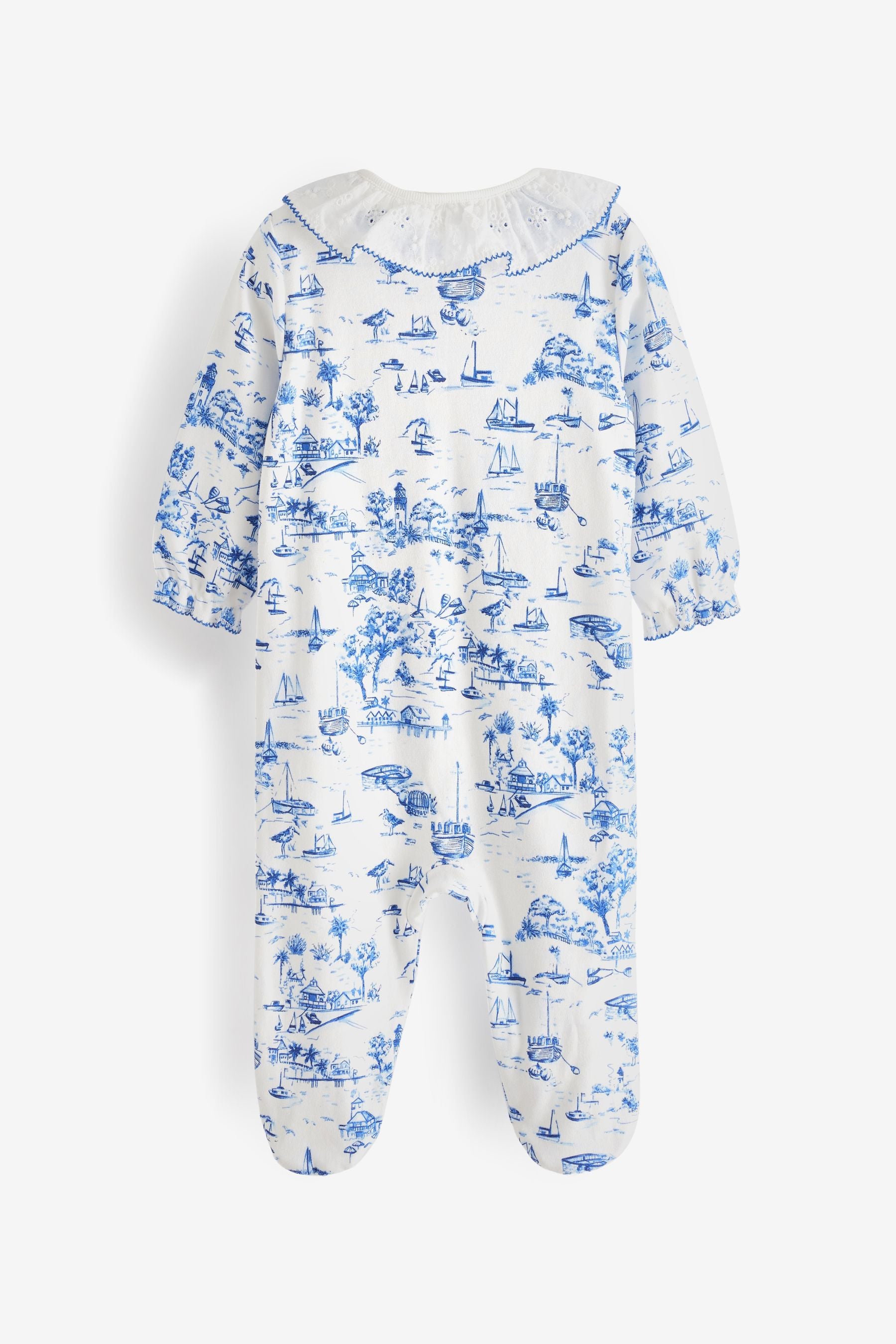 White/Blue Printed Wrap Baby Sleepsuit (0mths-2yrs)