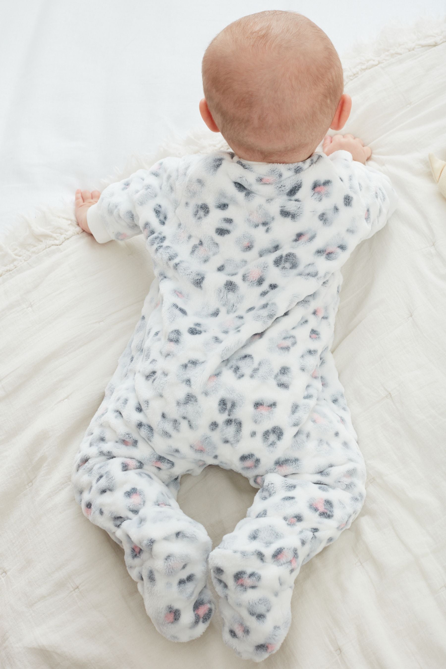 White Leopard Print Baby Fleece Sleepsuit