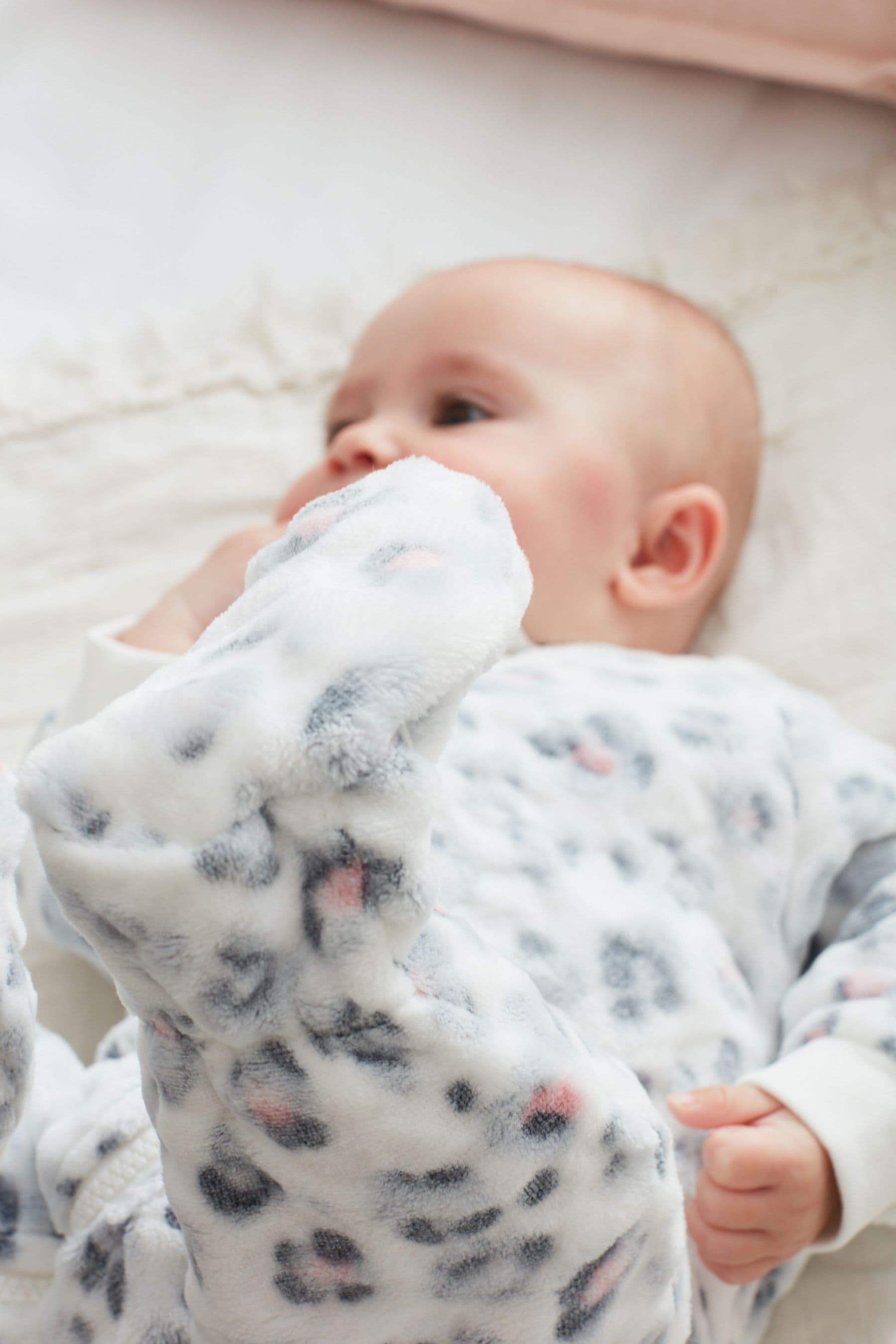 White Leopard Print Baby Fleece Sleepsuit