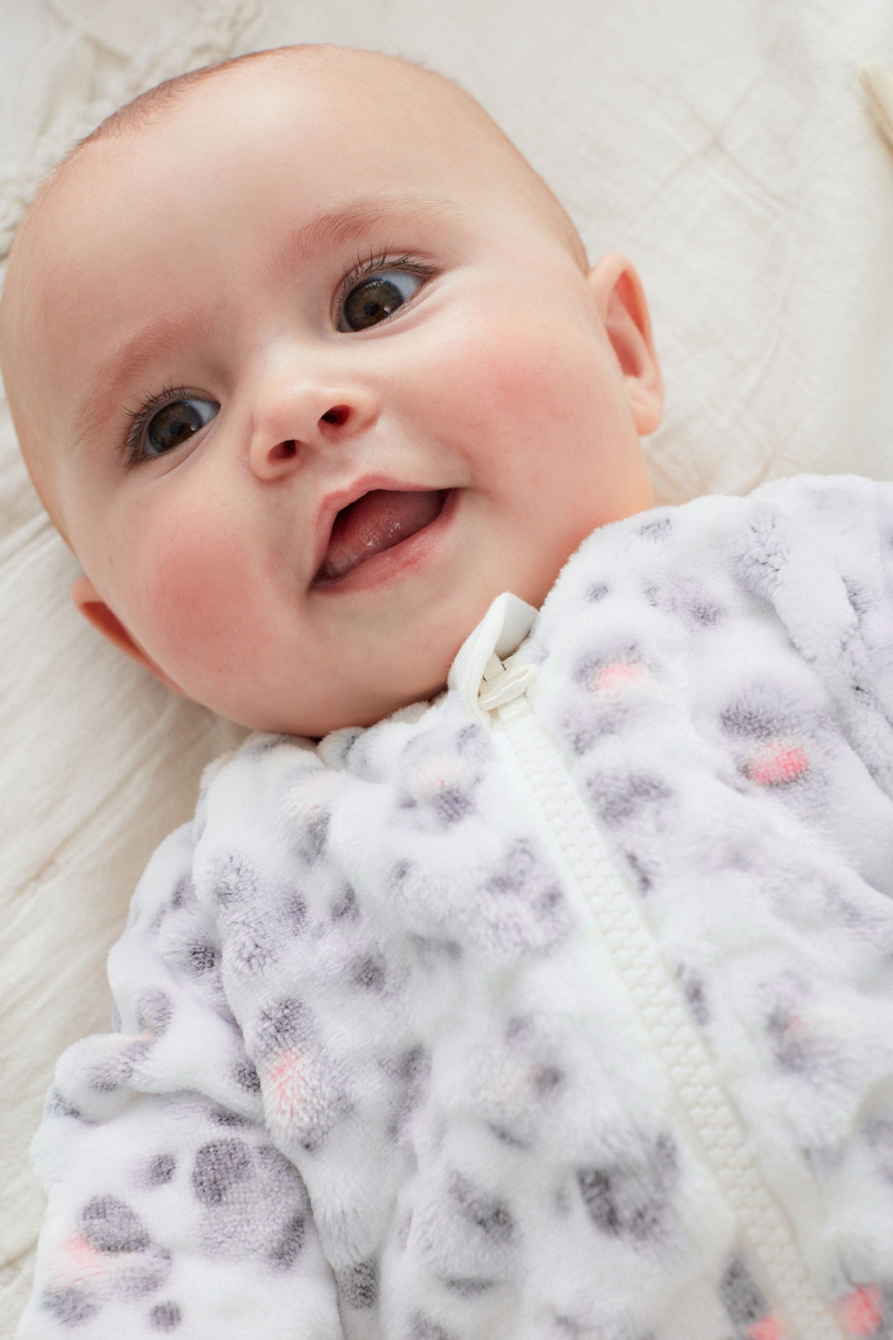 White Leopard Print Baby Fleece Sleepsuit