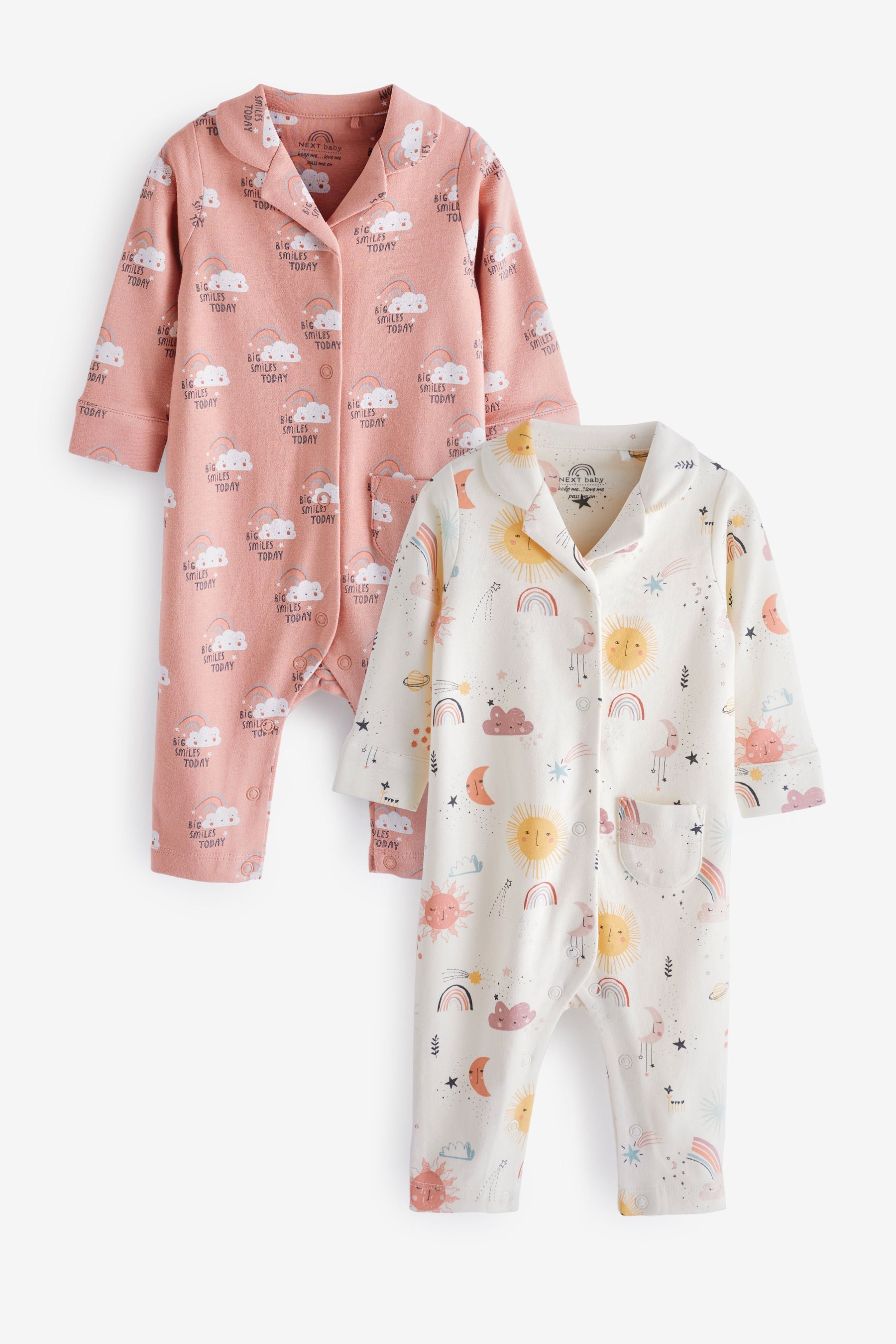 Pink/Cream Stars 2 Pack Baby Pyjama Sleepsuits (0mths-3yrs)