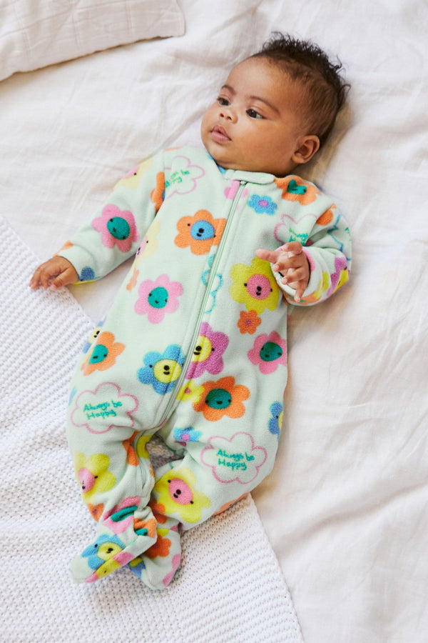 Green Floral Lightweight Fleece Baby Sleepsuit