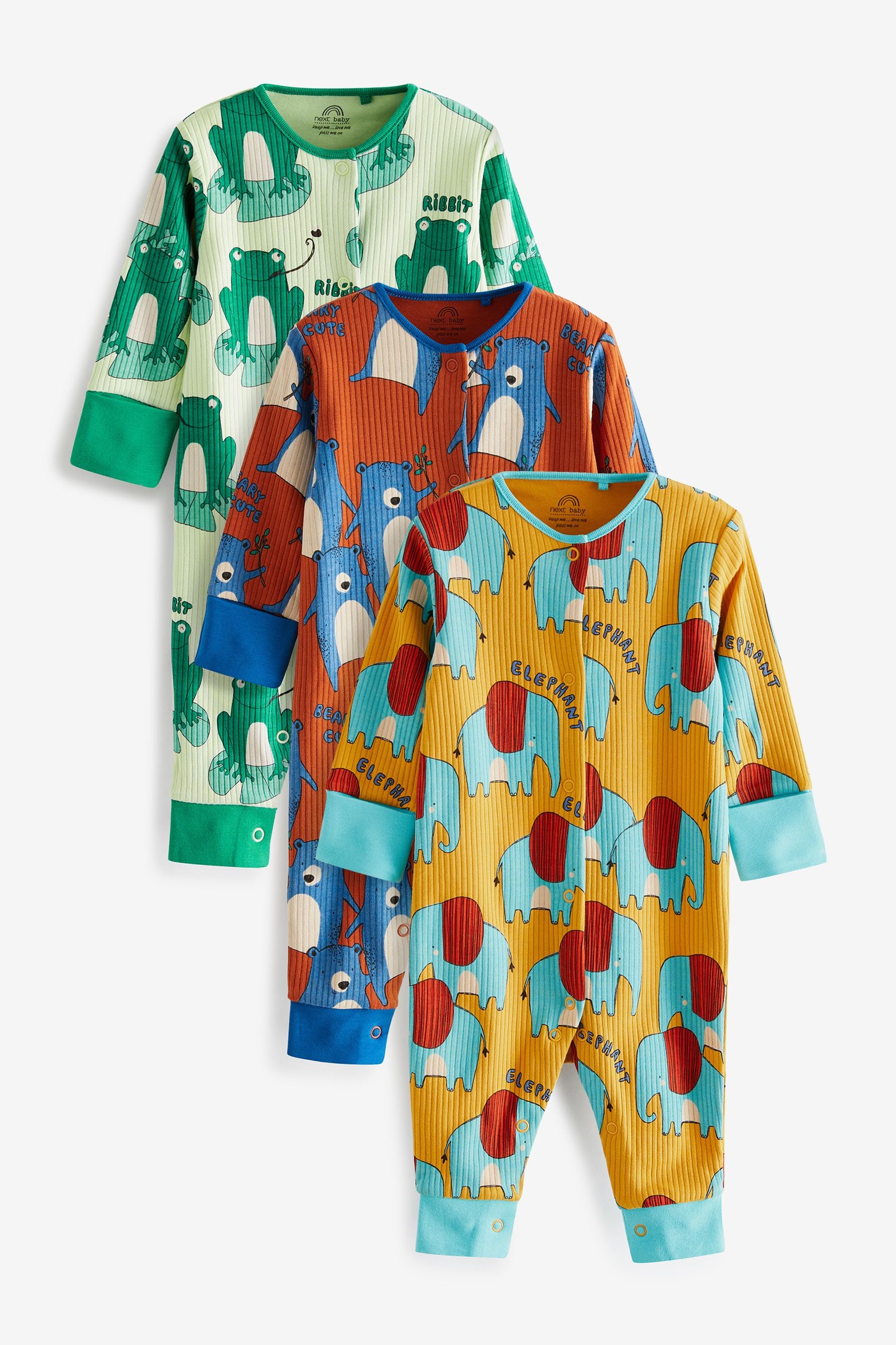 Rib Animal 3 Pack Baby Footless Sleepsuits (0mths-3yrs)