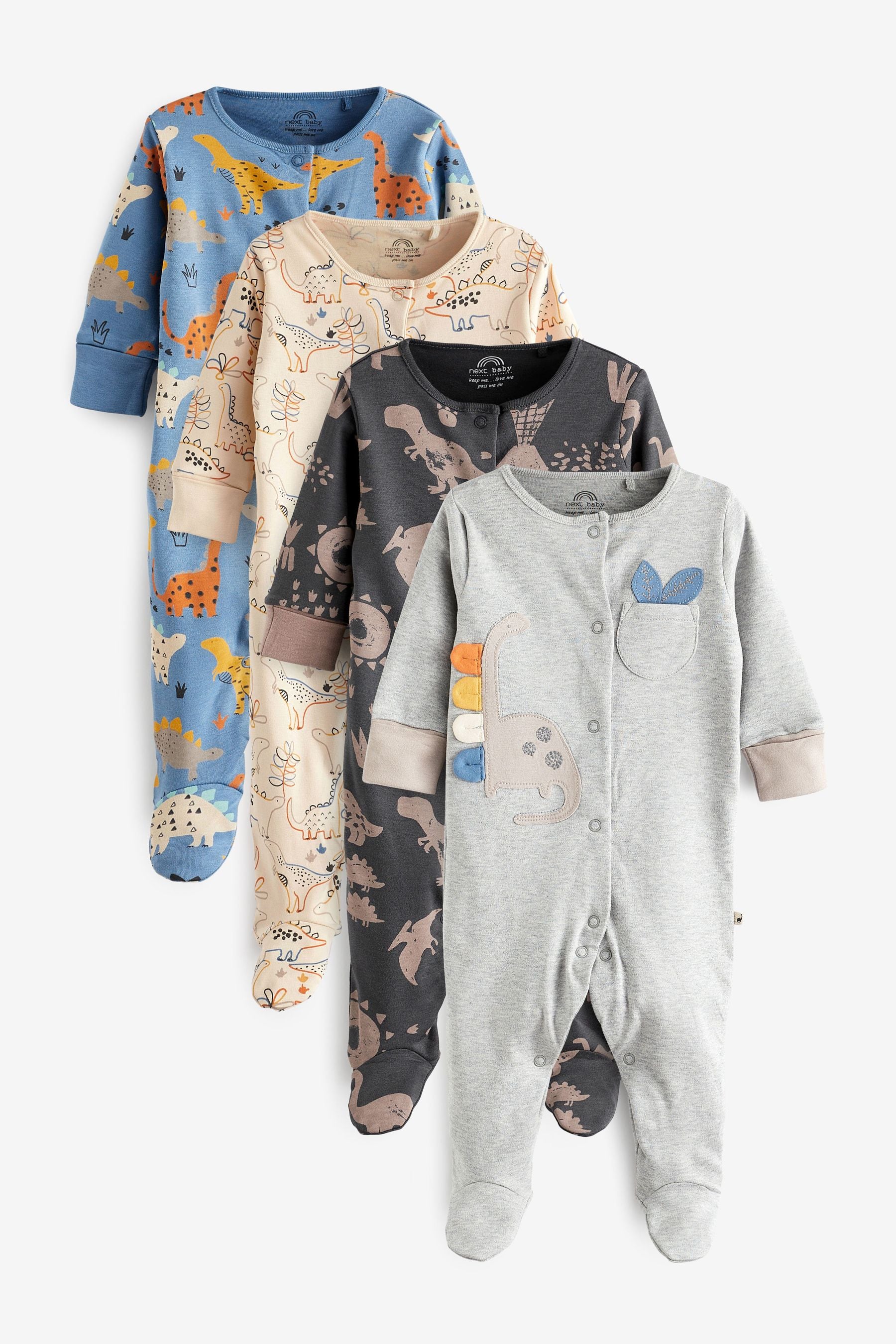 Grey/Blue 4 Pack Sleepsuits (0mths-2yrs)