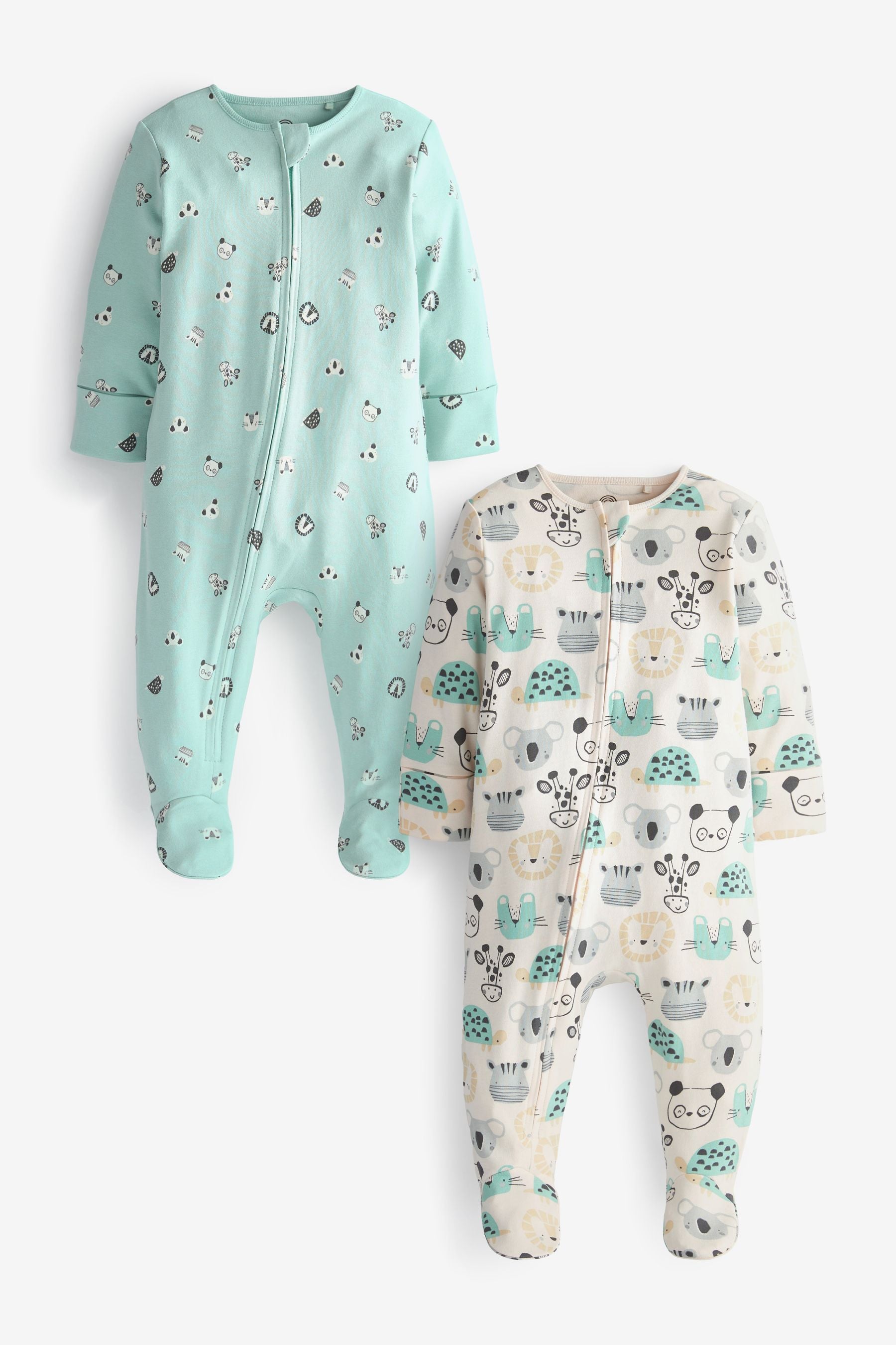 Mint Green Baby 2 Pack Zip Sleepsuits (0-3yrs)