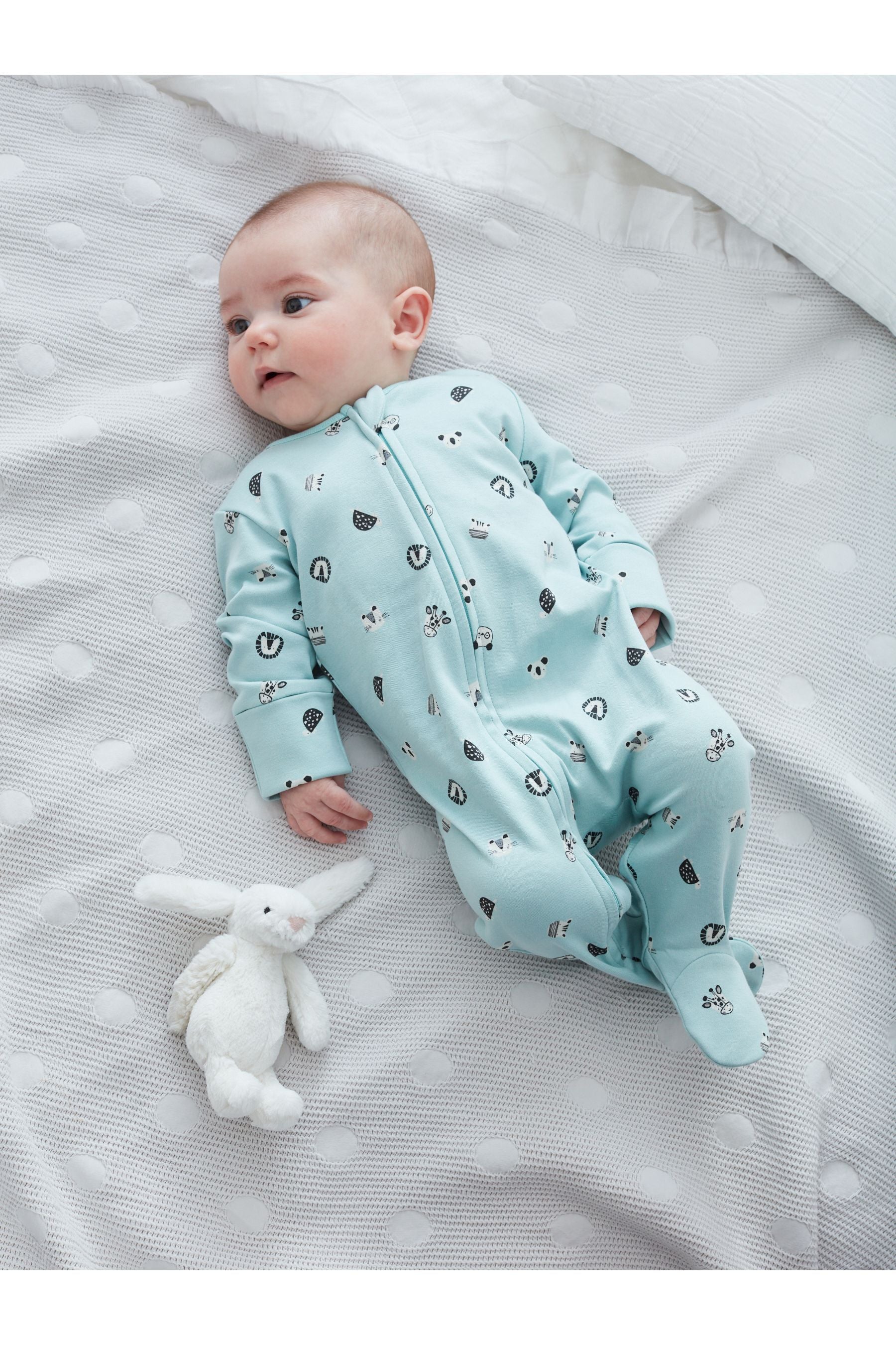 Mint Green Baby 2 Pack Zip Sleepsuits (0-3yrs)