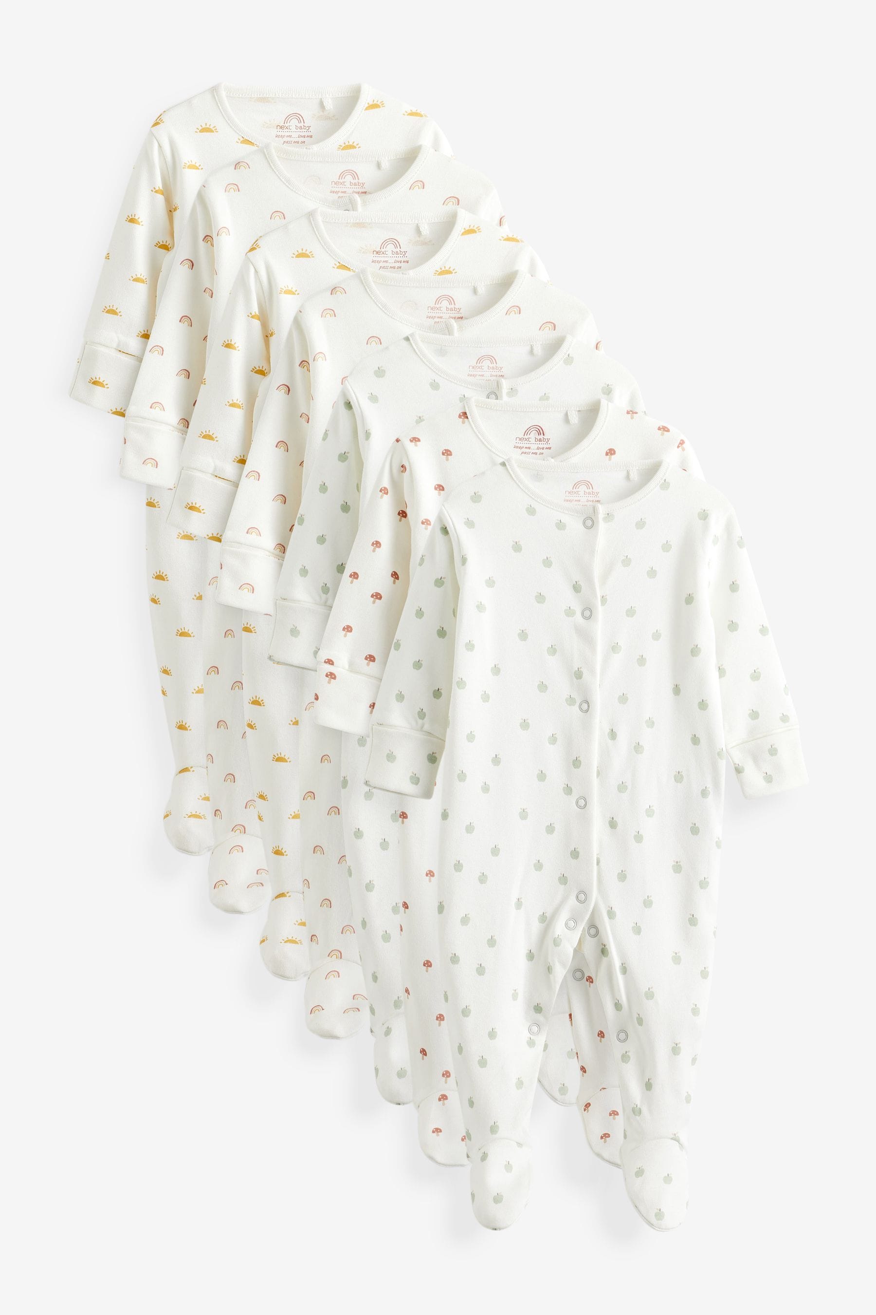 White Baby Printed Long Sleeve Sleepsuits (0-2yrs)