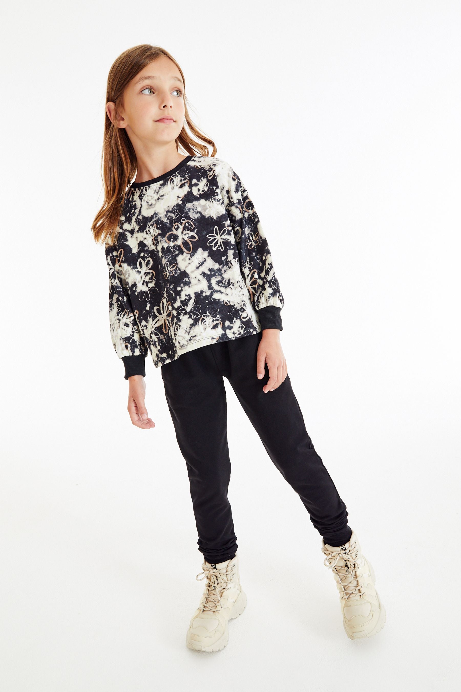 Black/White Cuffed Cosy Jersey Long Sleeved Top (3-16yrs)