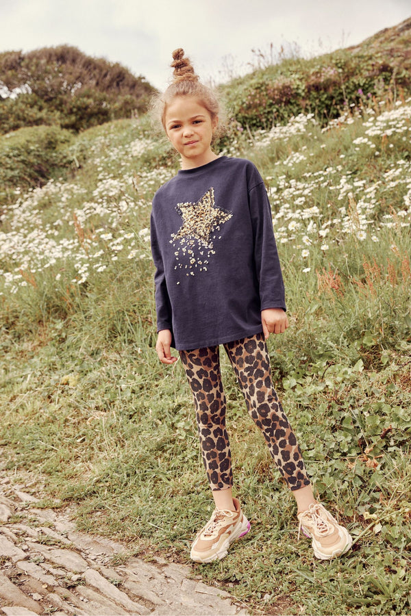 Black/Gold Sequin Star Top And Leggings Set (3-16yrs)