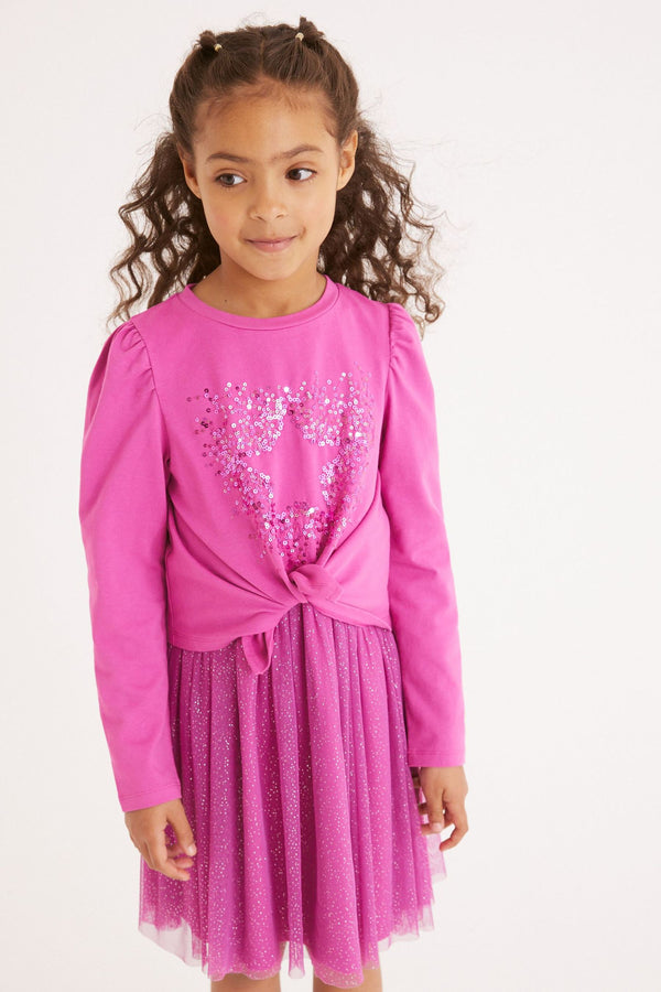 Berry Purple Sequin Star Mesh Dress (3-12yrs)