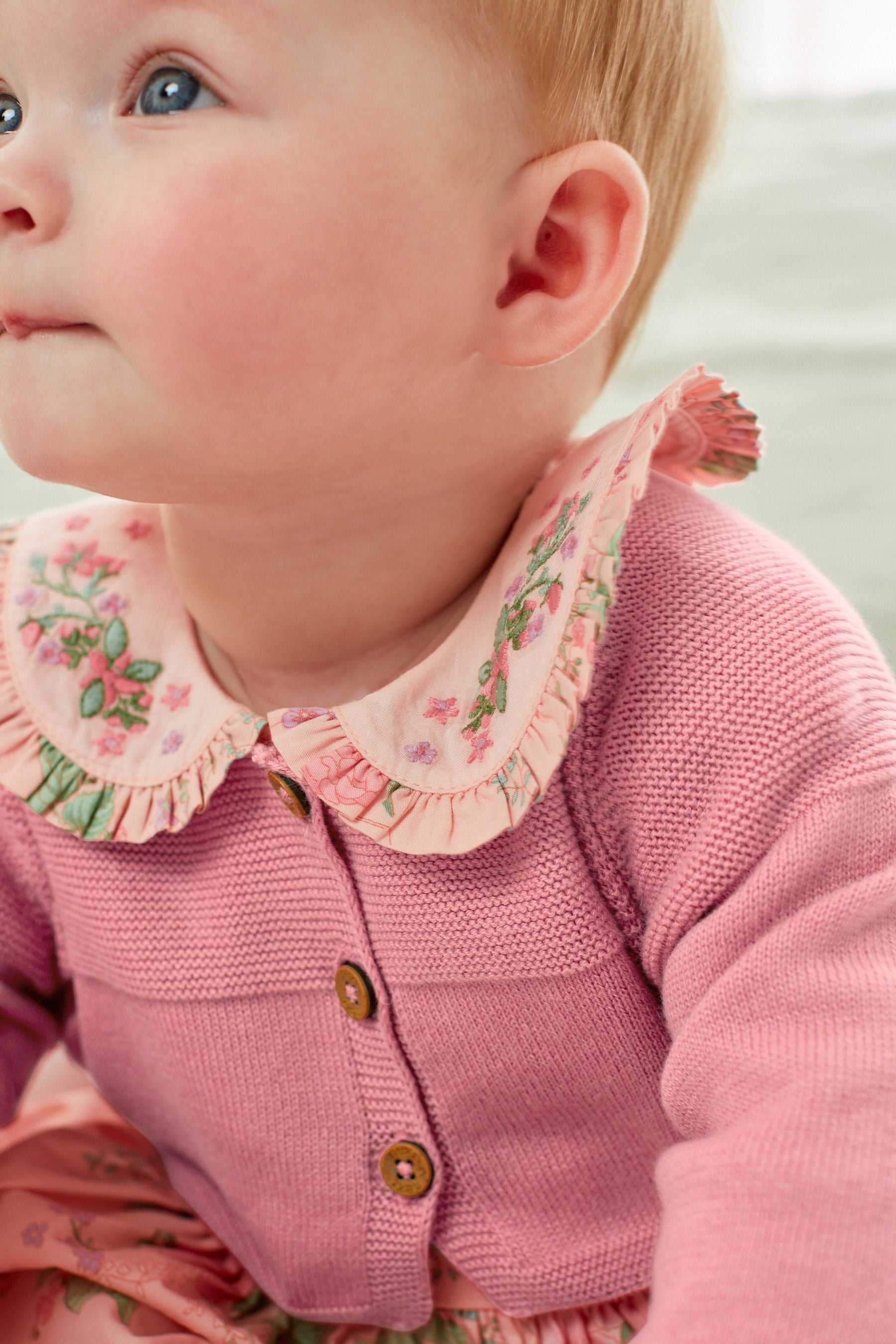 Pink Baby Woven Prom Dress and Cardigan (0mths-2yrs)