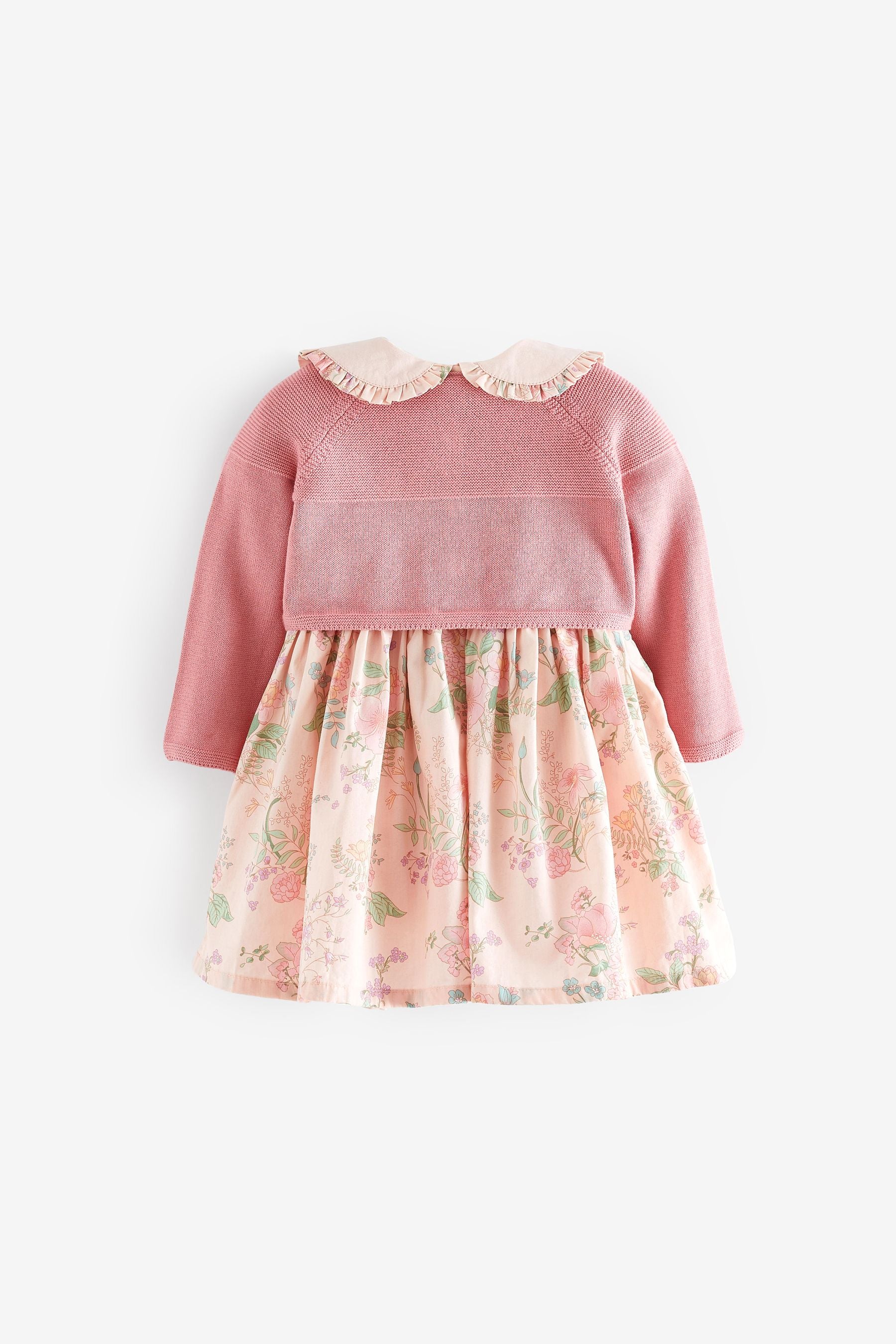 Pink Baby Woven Prom Dress and Cardigan (0mths-2yrs)