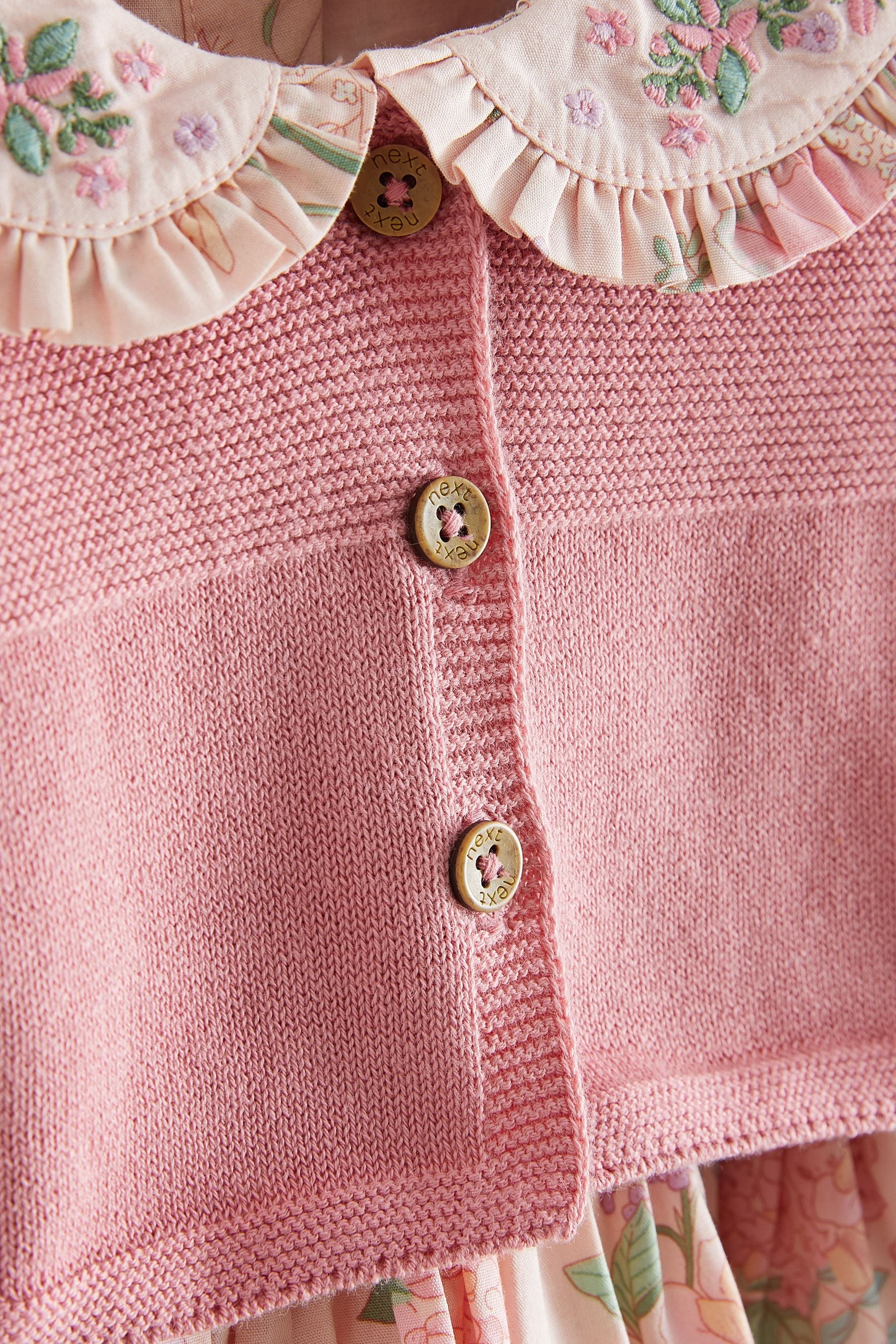 Pink Baby Woven Prom Dress and Cardigan (0mths-2yrs)