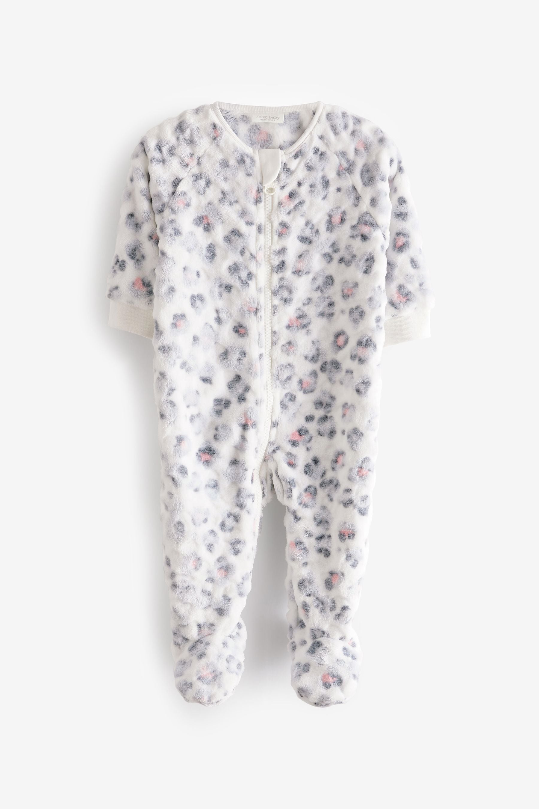 White Leopard Print Baby Fleece Sleepsuit