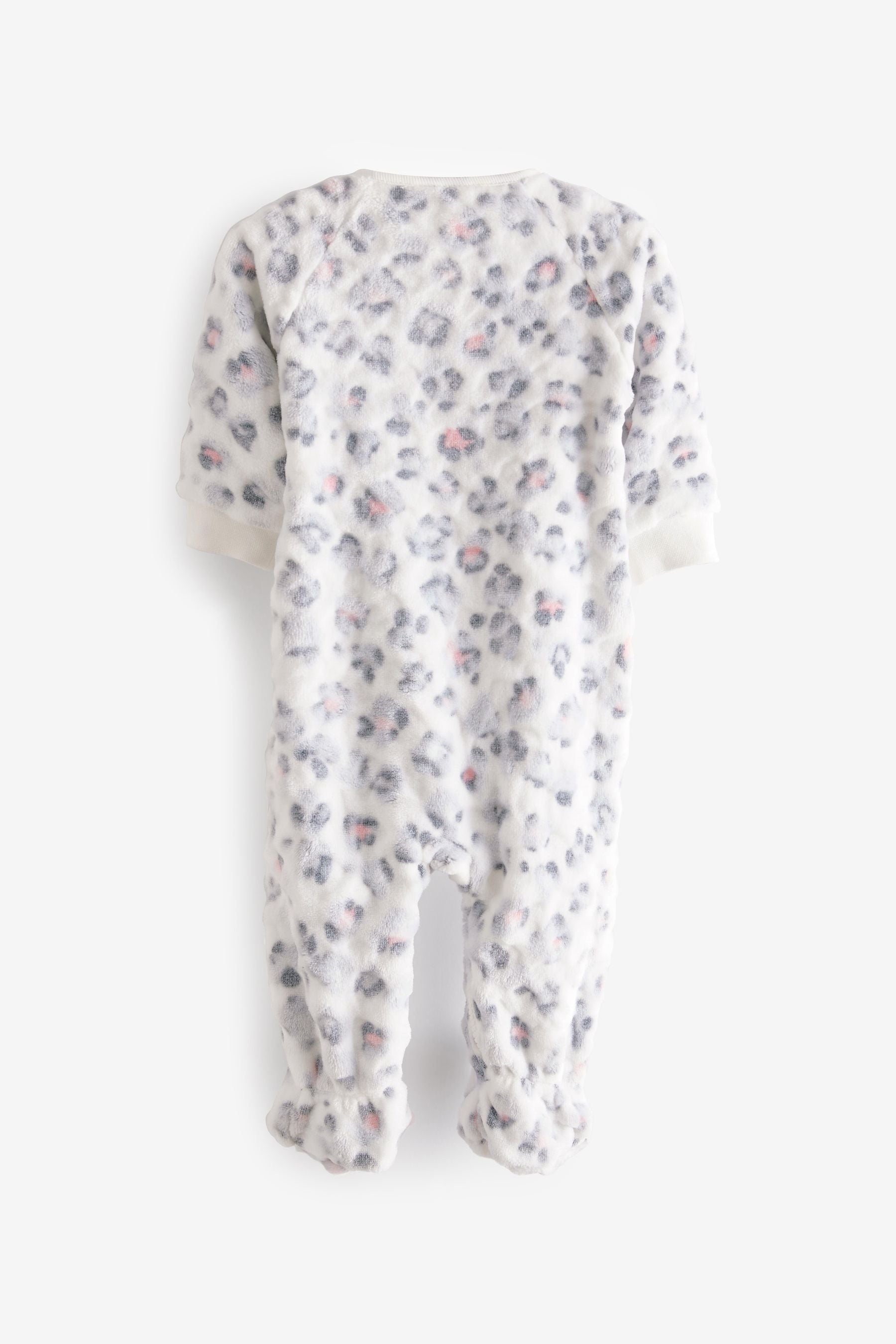 White Leopard Print Baby Fleece Sleepsuit