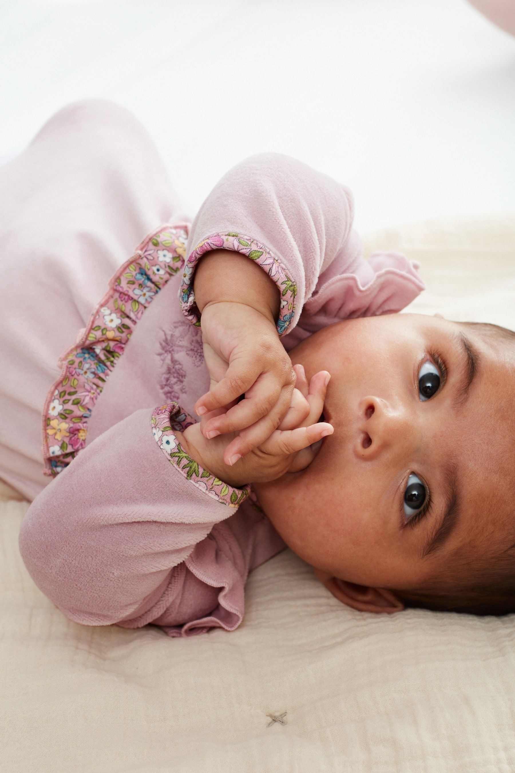 Lilac Purple Baby Velour Sleepsuit