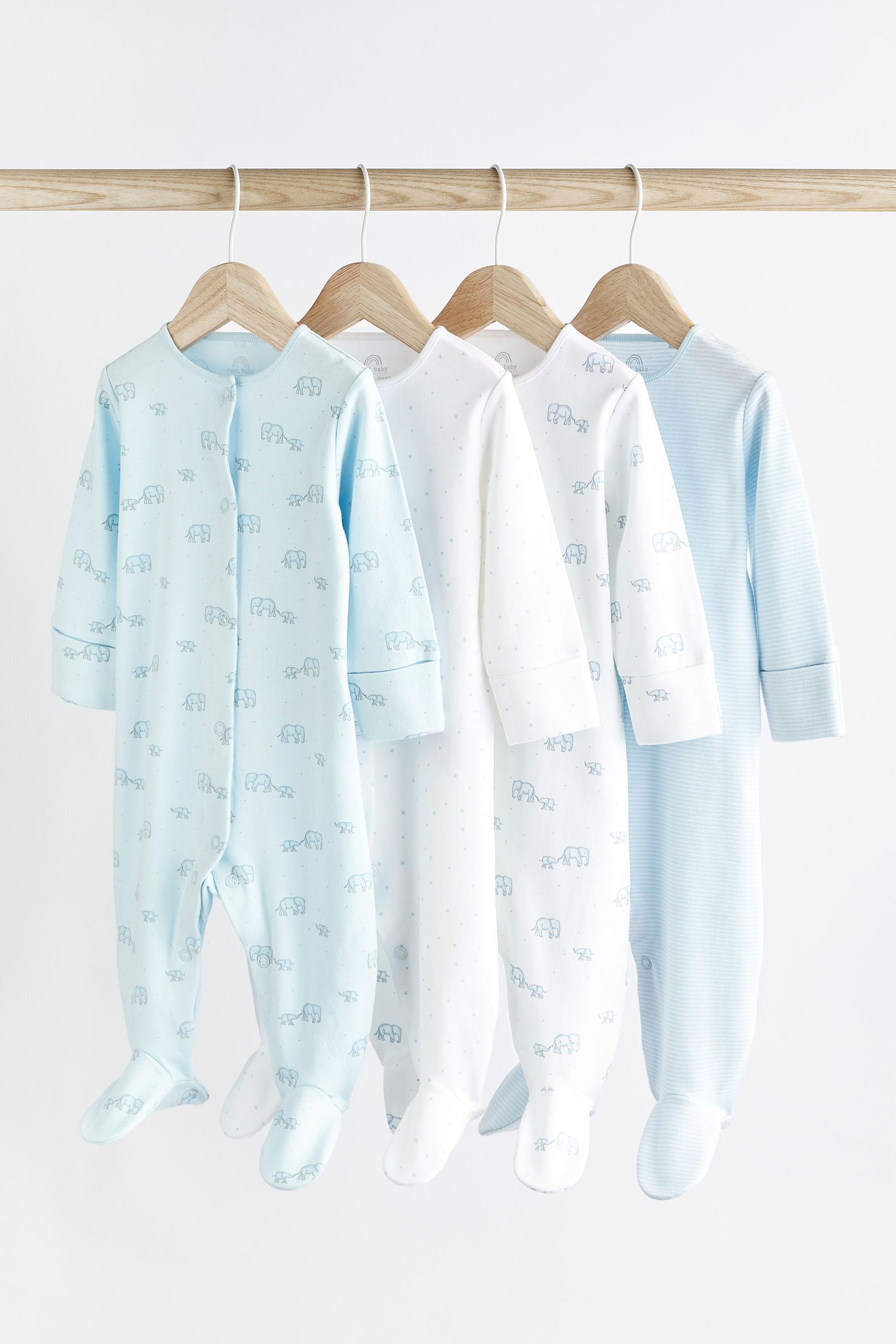 Pale Blue Elephant Baby Sleepsuits (0-2yrs)