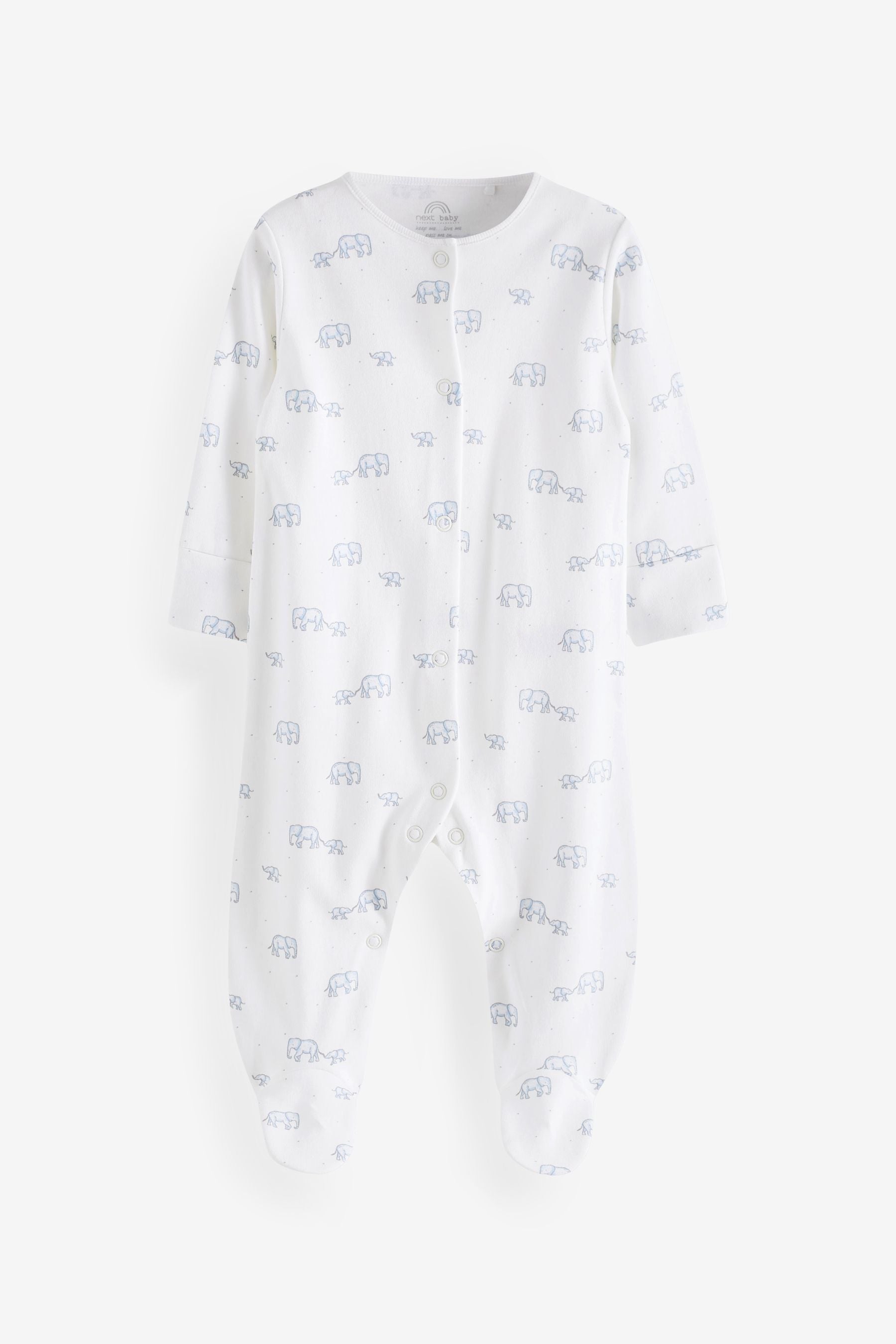 Pale Blue Elephant 5 Piece Baby Sleepsuits, Bodysuits & Hat Set (0-9mths)