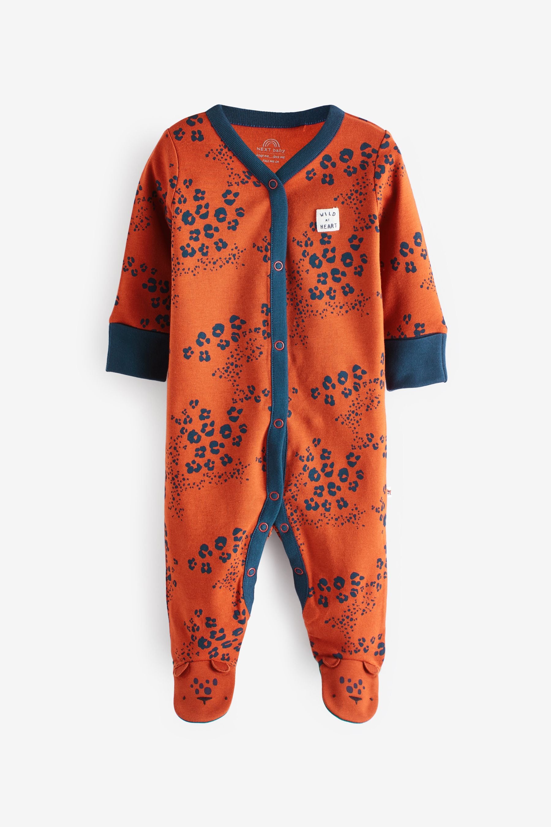 Rust Orange/Green Safari 3 Pack Baby Sleepsuits (0mths-2yrs)