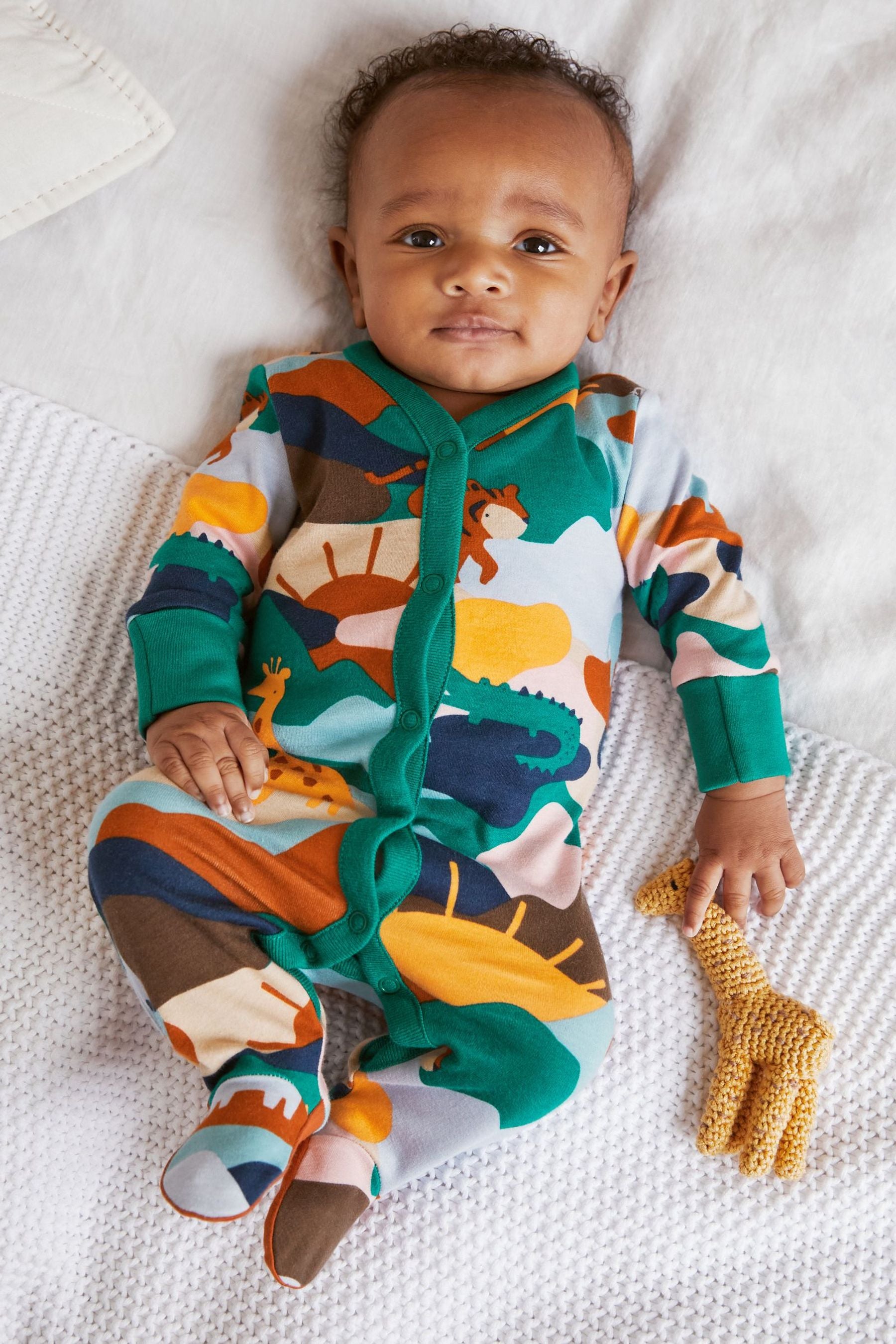 Rust Orange/Green Safari 3 Pack Baby Sleepsuits (0mths-2yrs)