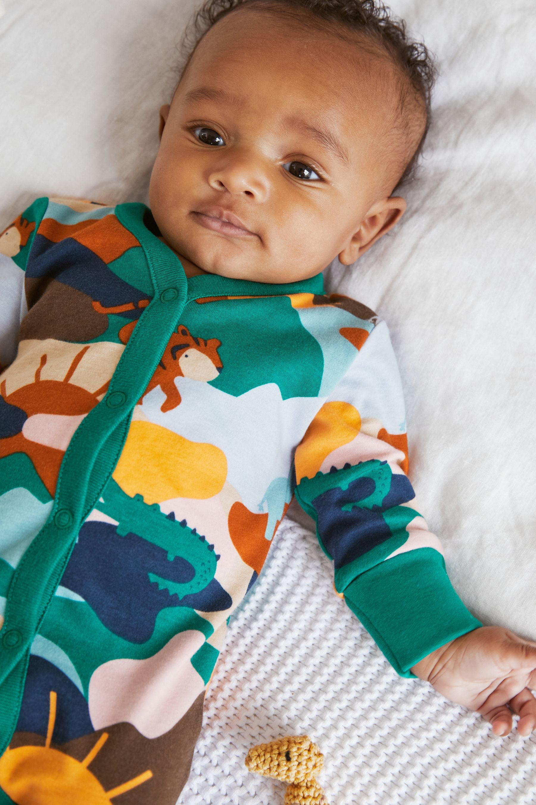 Rust Orange/Green Safari 3 Pack Baby Sleepsuits (0mths-2yrs)