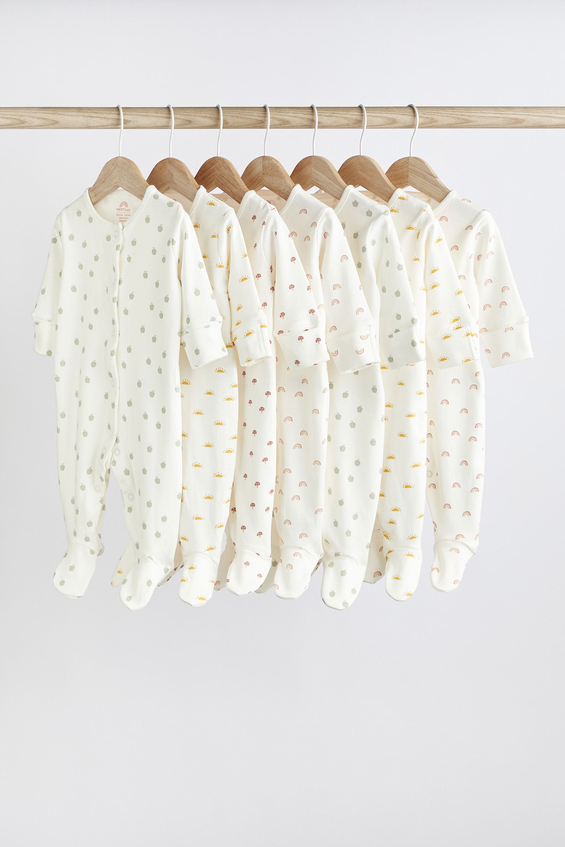 White Baby Printed Long Sleeve Sleepsuits (0-2yrs)