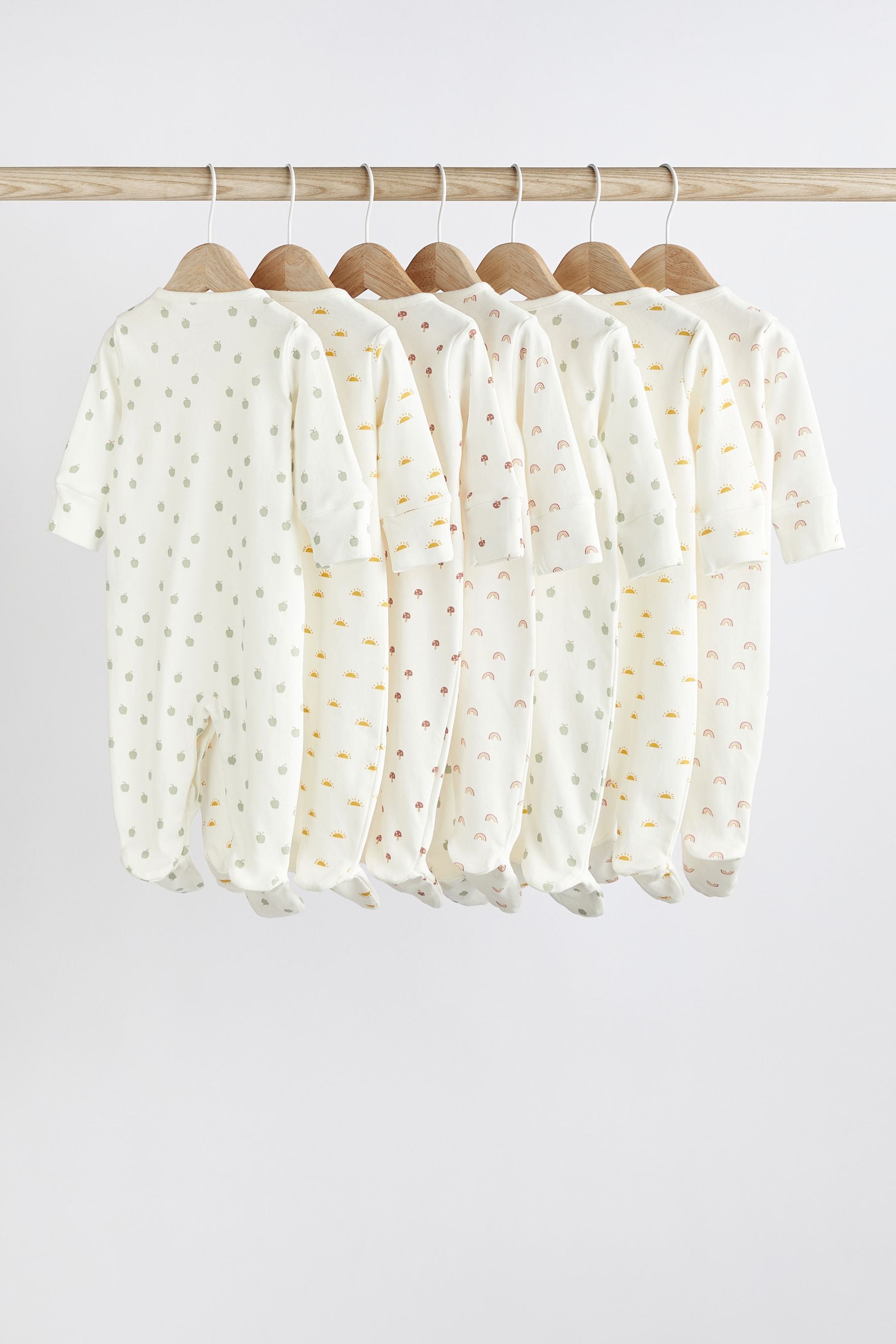 White Baby Printed Long Sleeve Sleepsuits (0-2yrs)