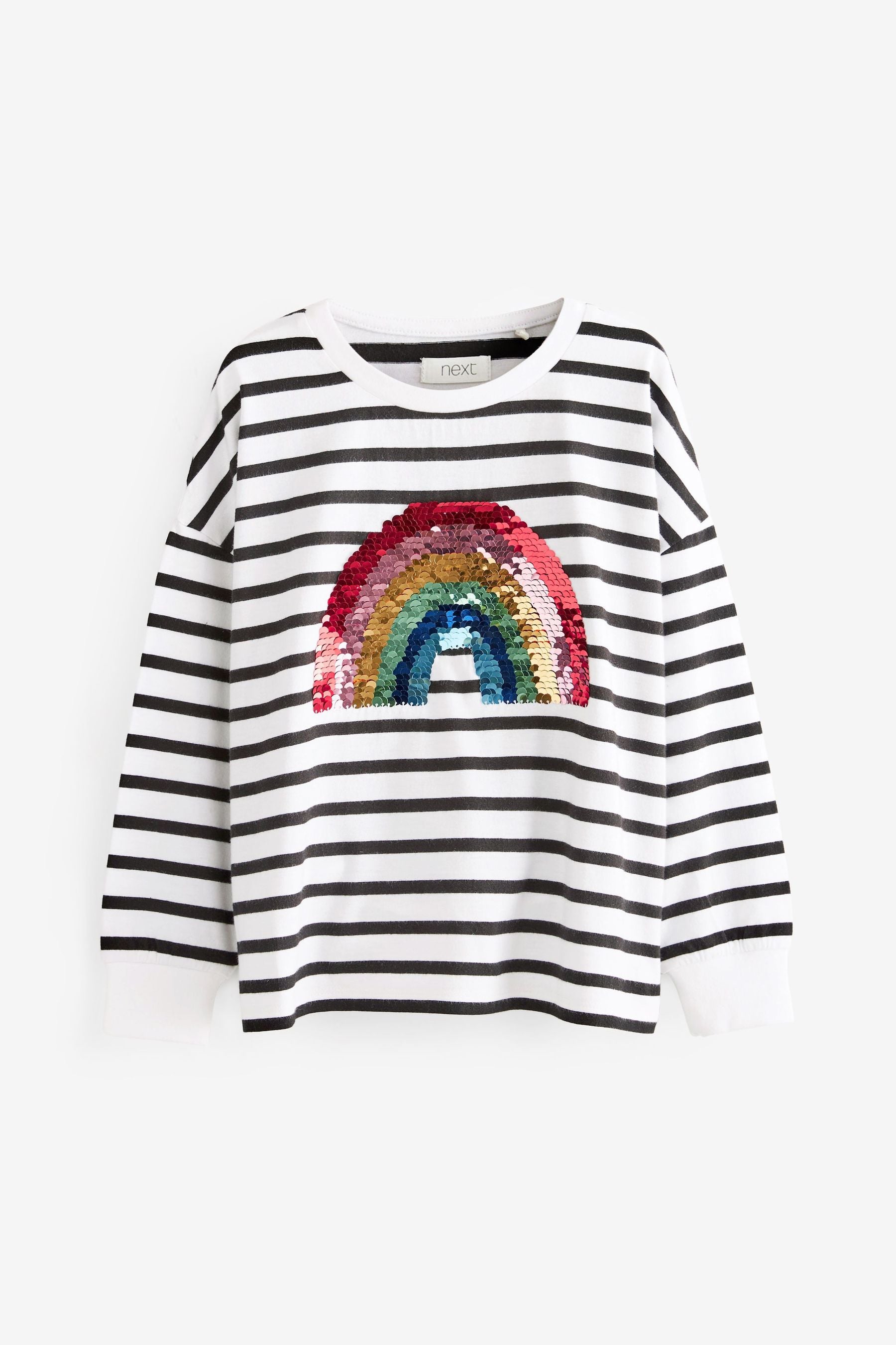 Black/White Stripe Rainbow Sequin Long Sleeve T-Shirt (3-16yrs)