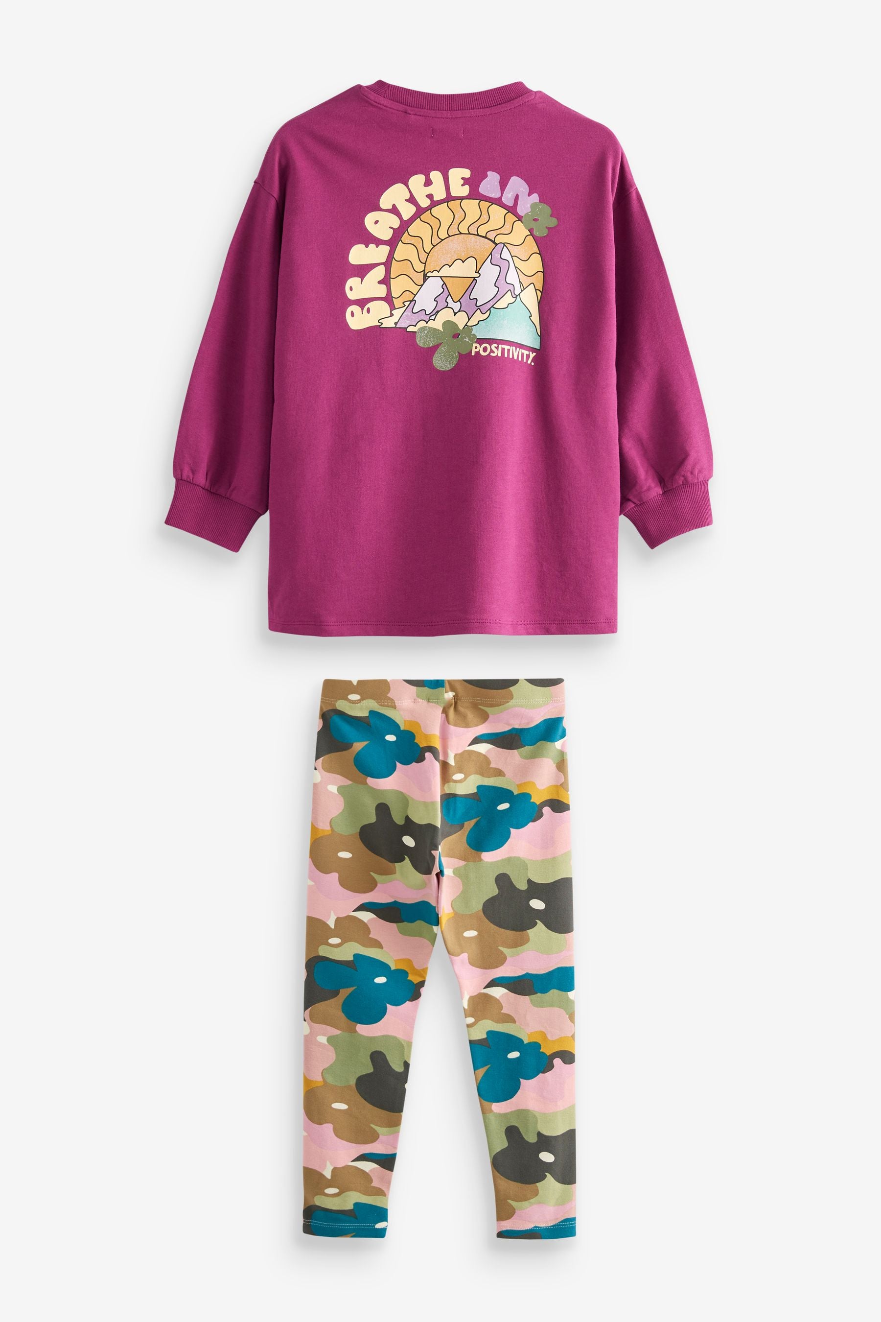 Plum Purple Camo Flower Longline Sweatshirt And Leggings (3-16yrs)