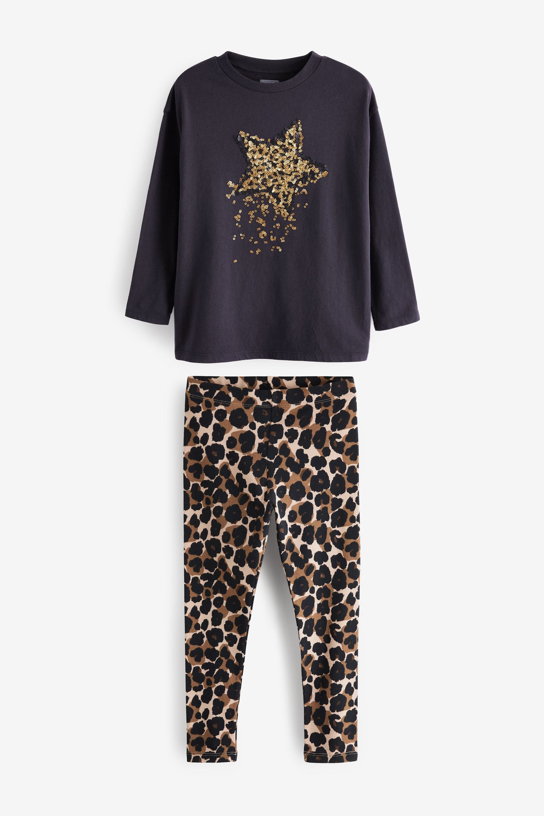 Black/Gold Sequin Star Top And Leggings Set (3-16yrs)