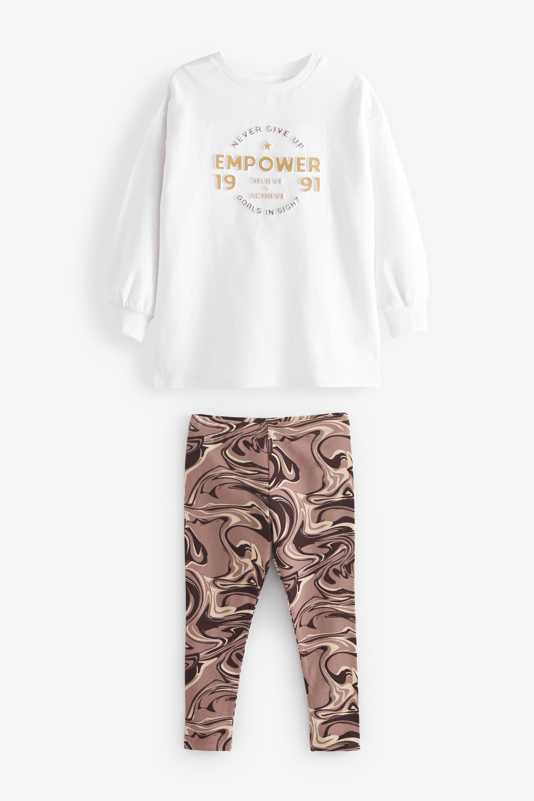 Brown/White Empower Top & Leggings Set (3-16yrs)