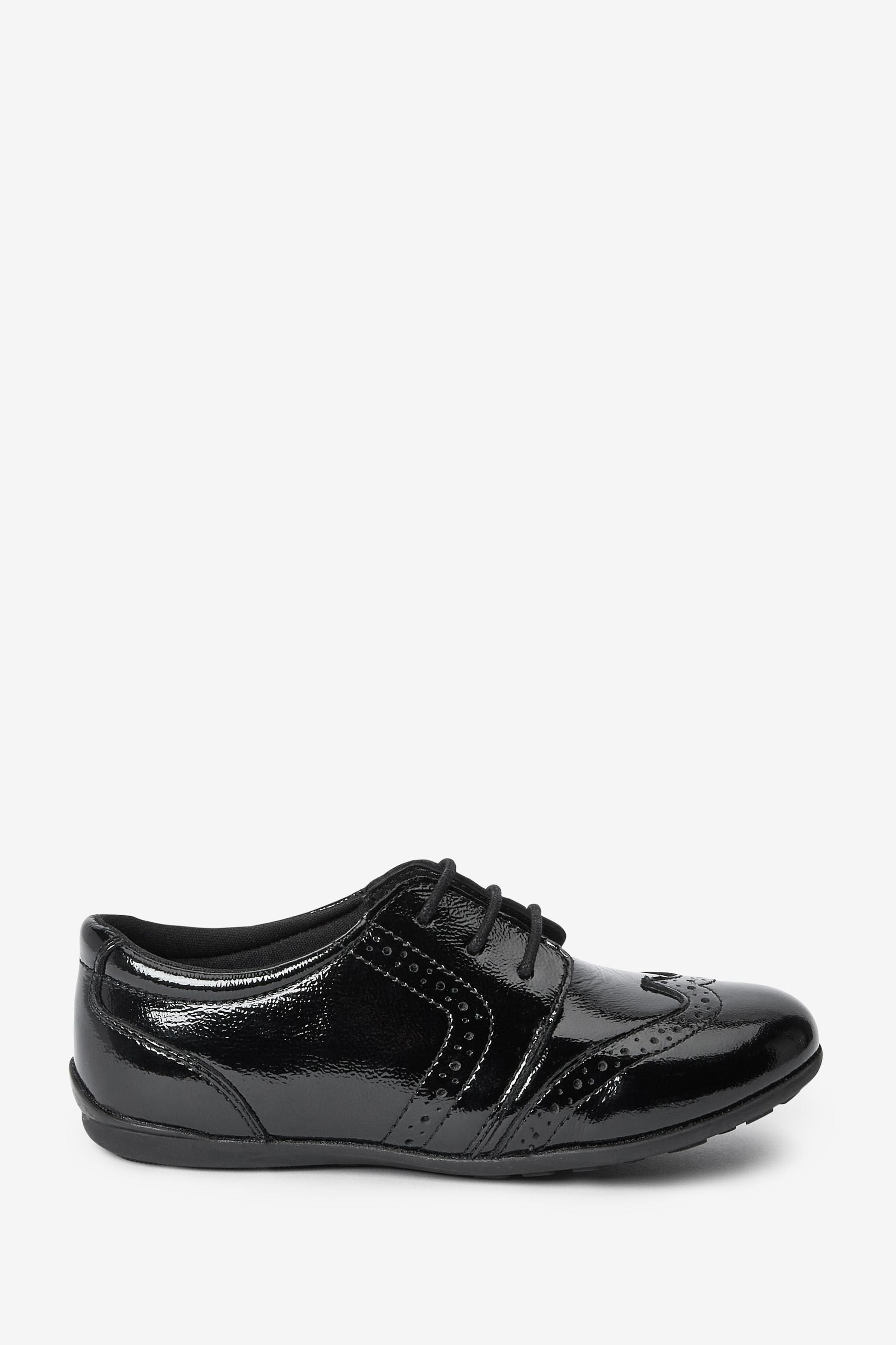 Black Patent School Leather Lace-Up Brogues