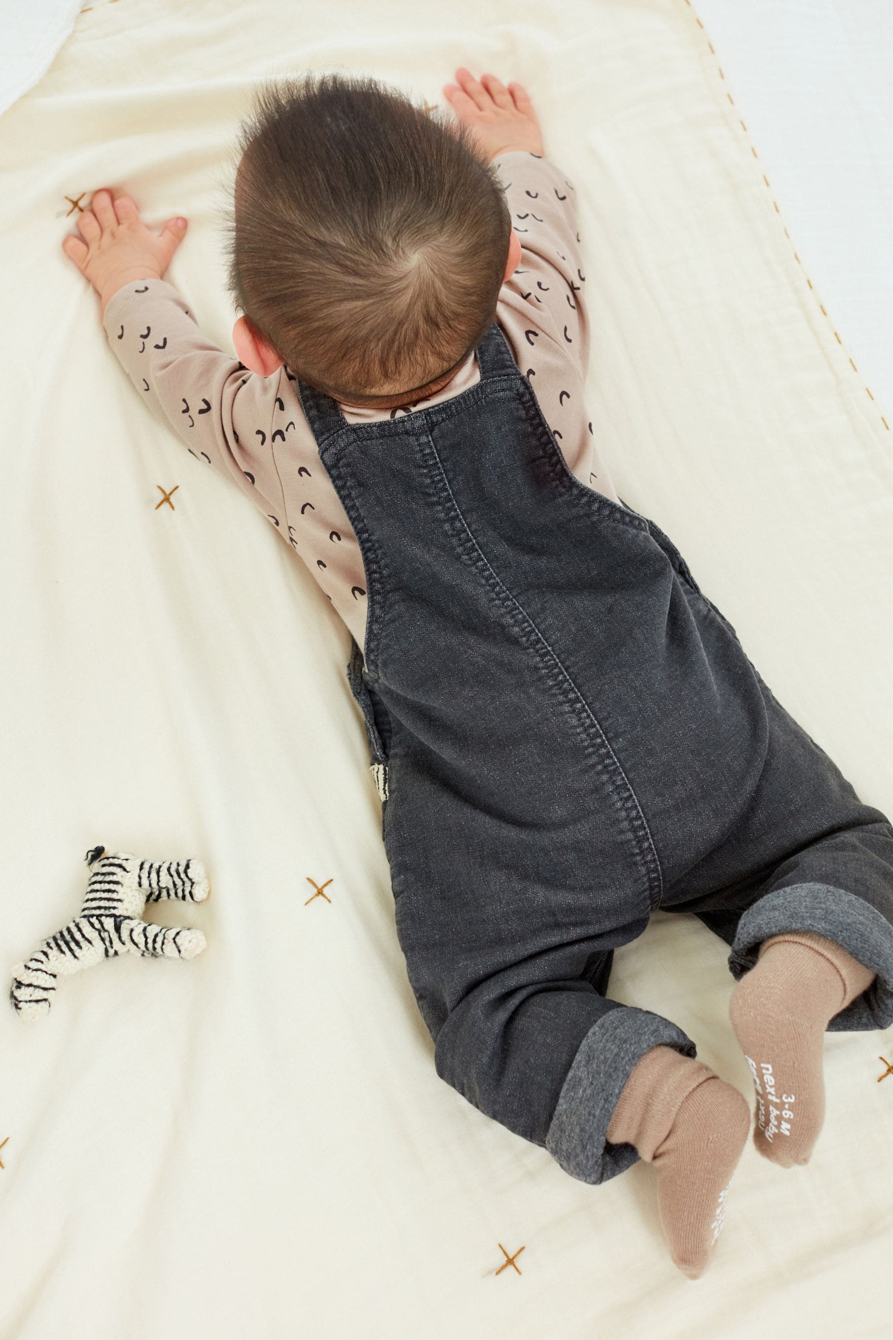 Grey Zebra Appliqu 2 Piece Baby Denim Dungarees And Bodysuit Set (0mths-3yr