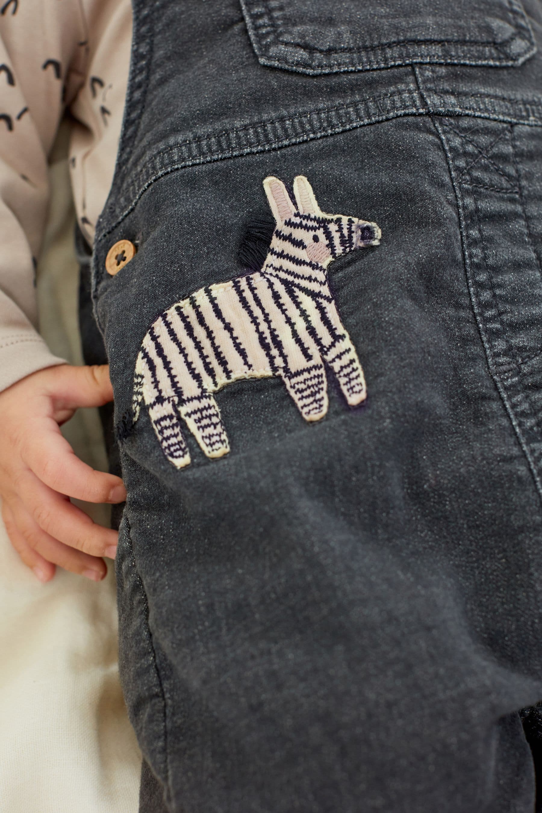 Grey Zebra Appliqu 2 Piece Baby Denim Dungarees And Bodysuit Set (0mths-3yr