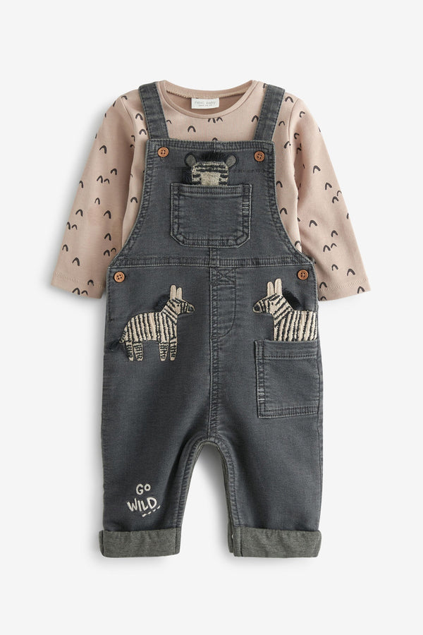 Grey Zebra Appliqu 2 Piece Baby Denim Dungarees And Bodysuit Set (0mths-3yr