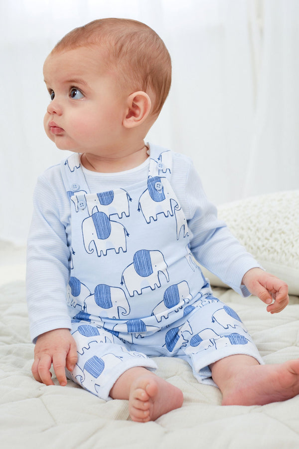 Blue 2 Piece Elephant Dungarees And Bodysuit Set (0mths-2yrs)