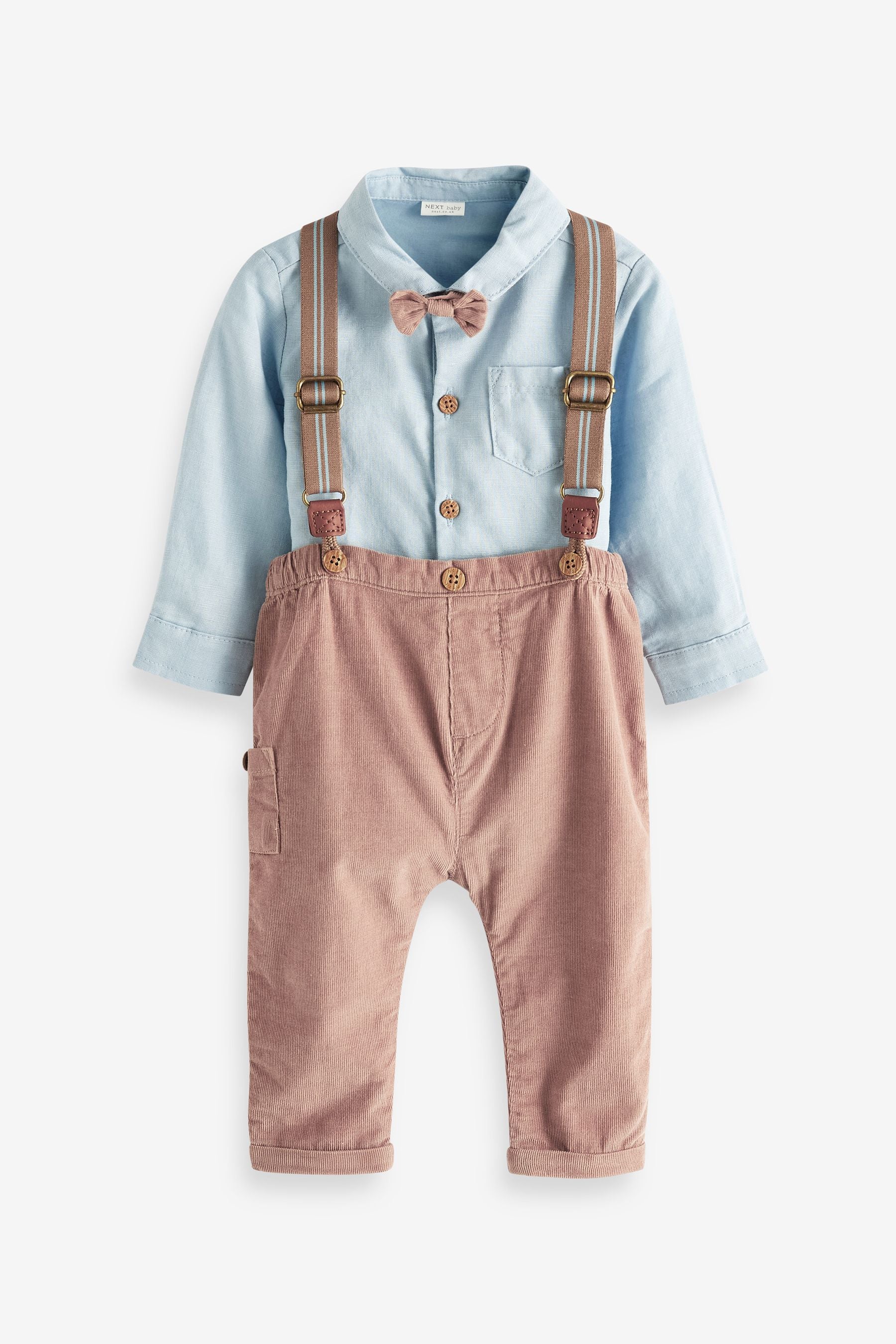 Mink Brown 4 Piece Shirt Body, Trousers and Braces Set (0mths-2yrs)