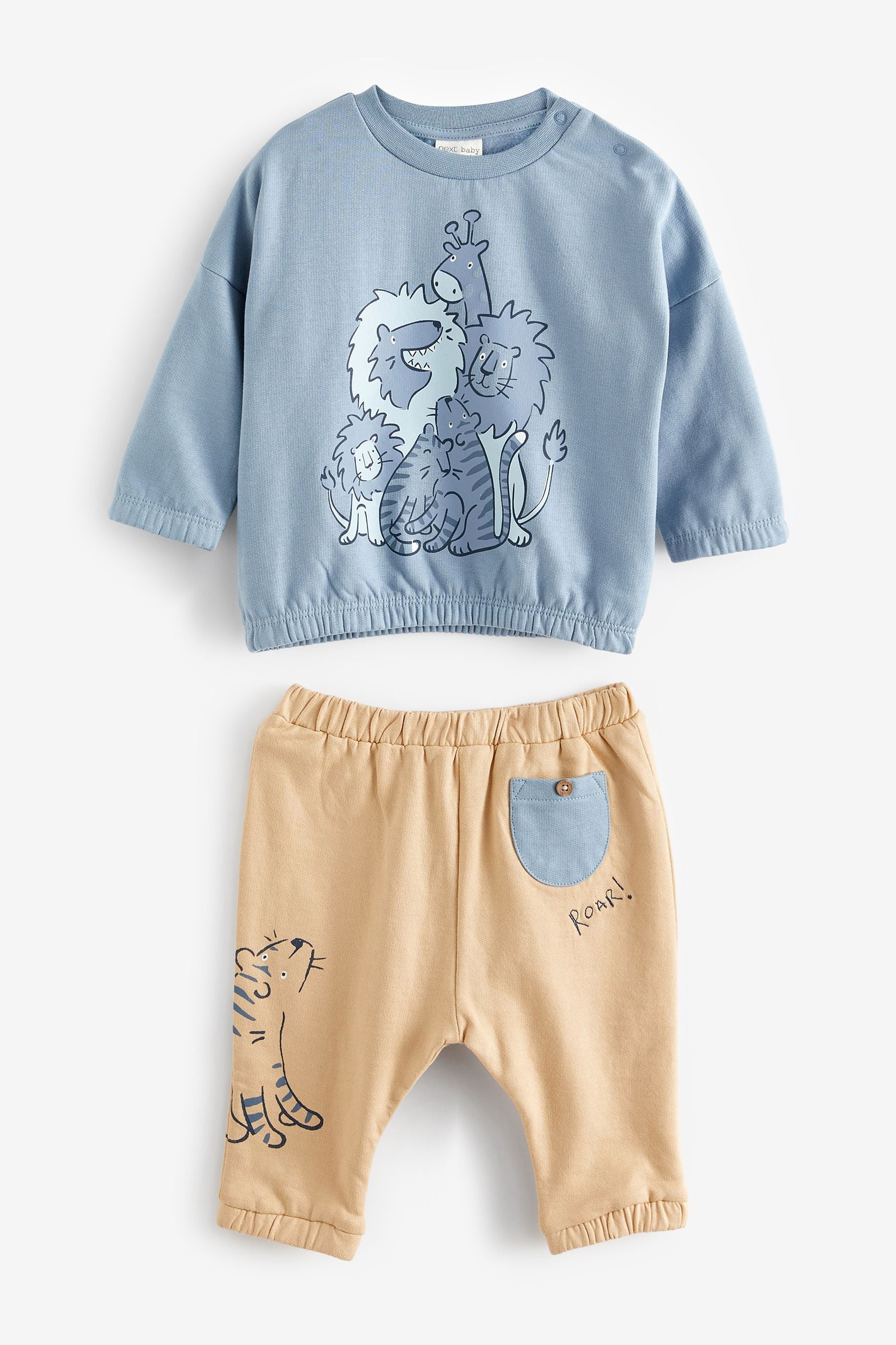 Blue/Brown Animal Baby 2 Piece Sweatshirt And Joggers Set