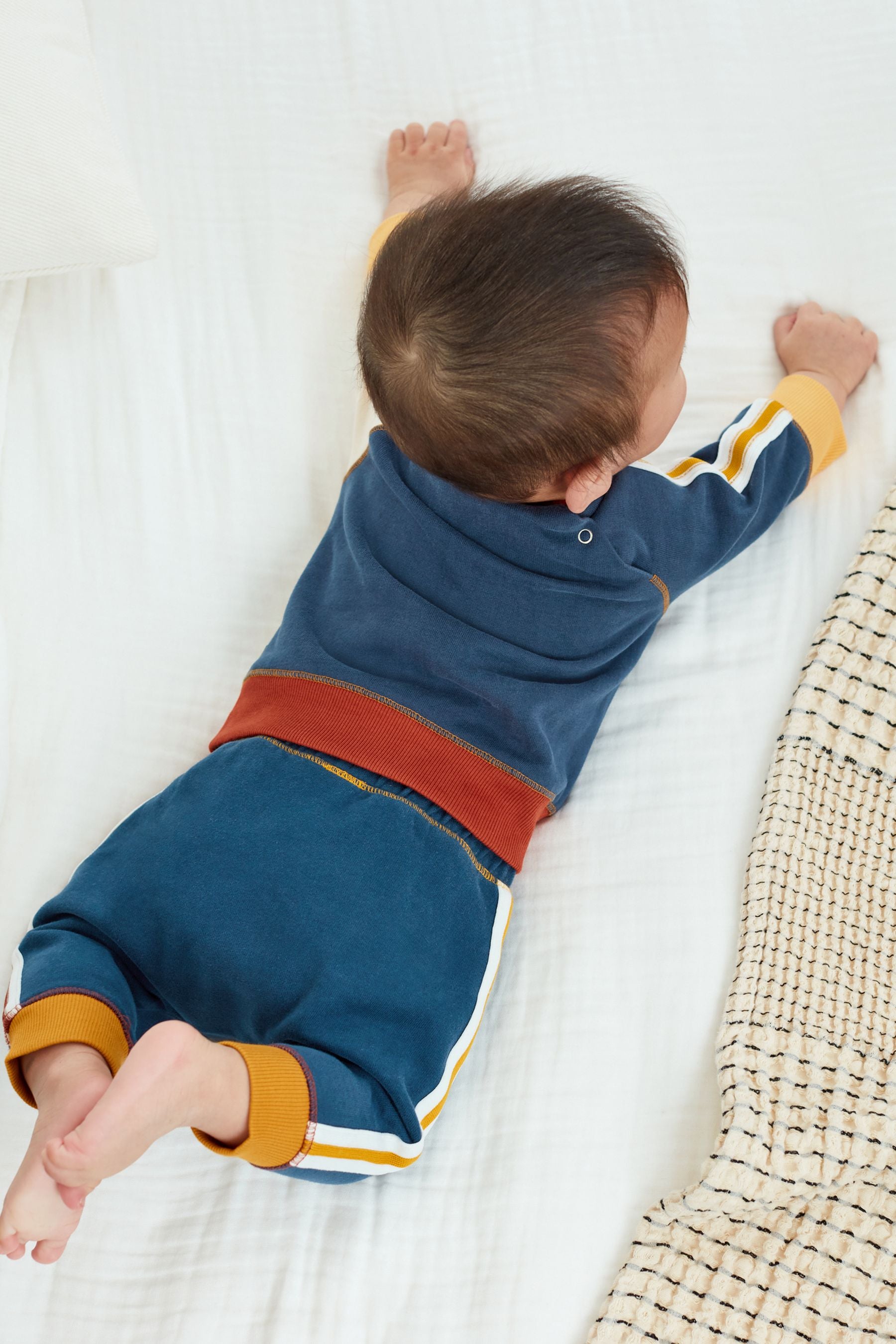 Blue and Rust Red Two Piece Baby Sweatshirt And Joggers