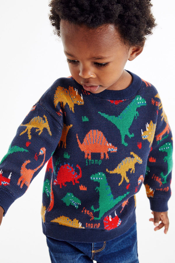 Navy Dinosaur Character Jumper (3mths-7yrs)