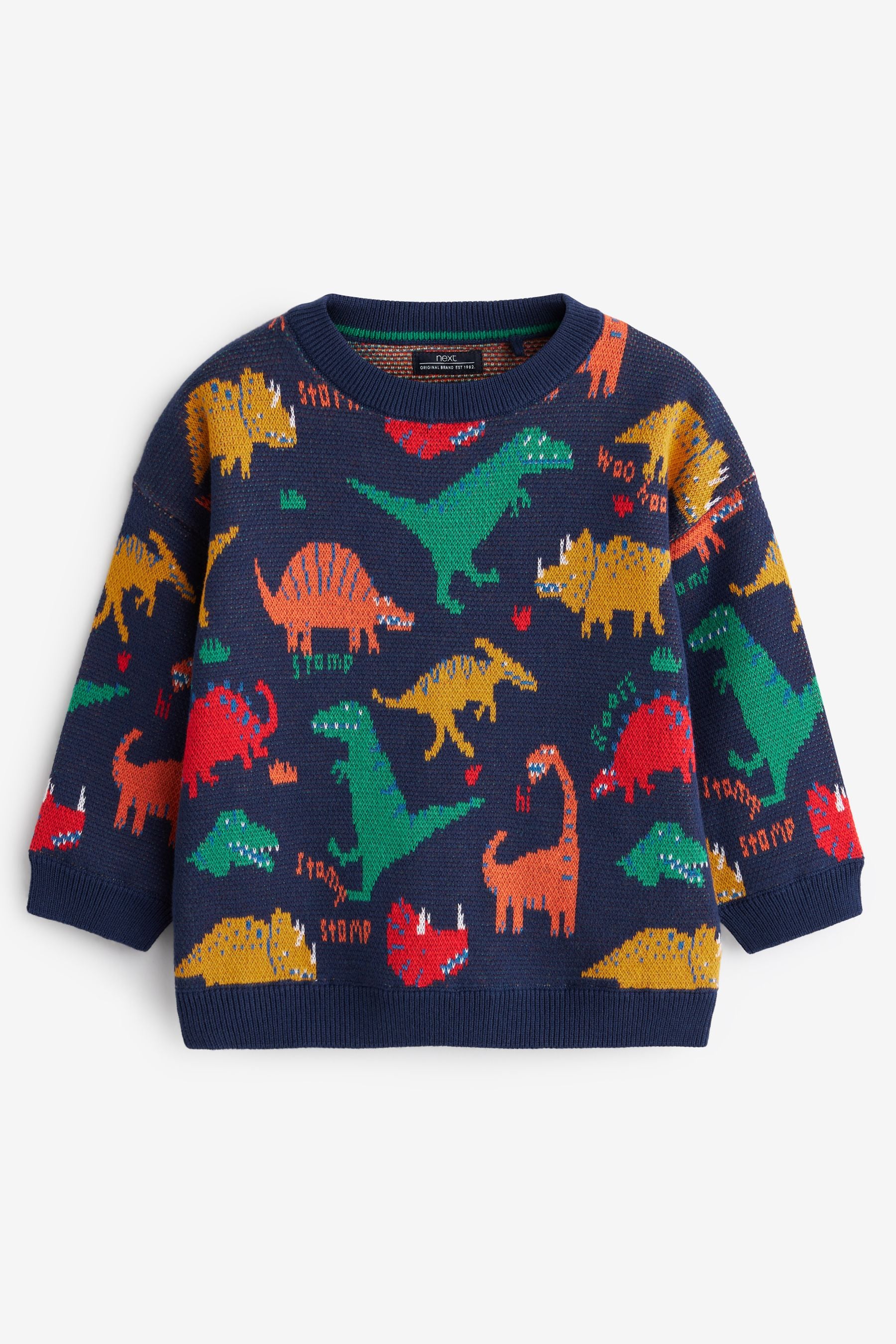 Navy Dinosaur Character Jumper (3mths-7yrs)