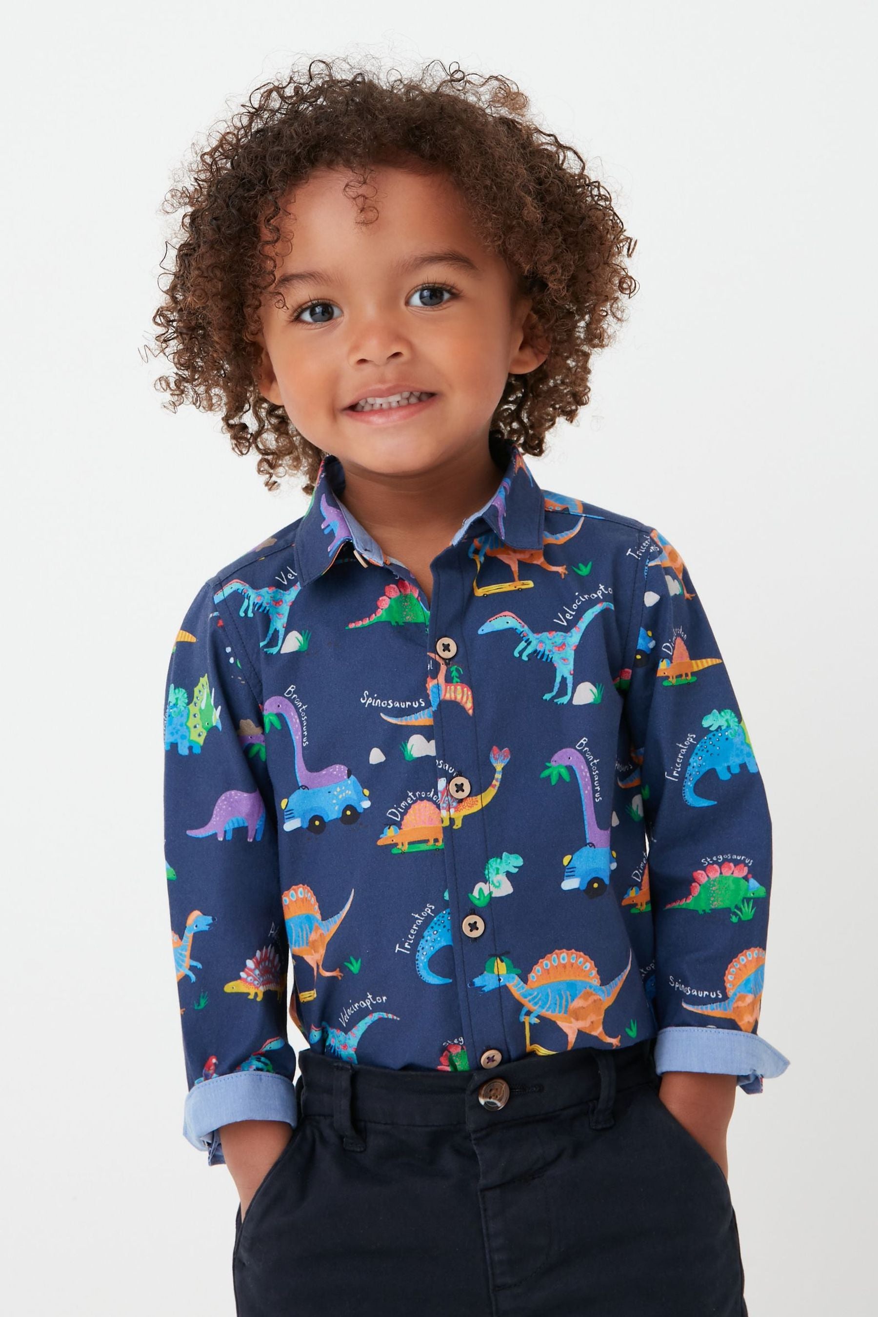 Navy Blue All-Over Print Dinosaur Long Sleeve Shirt (3mths-7yrs)