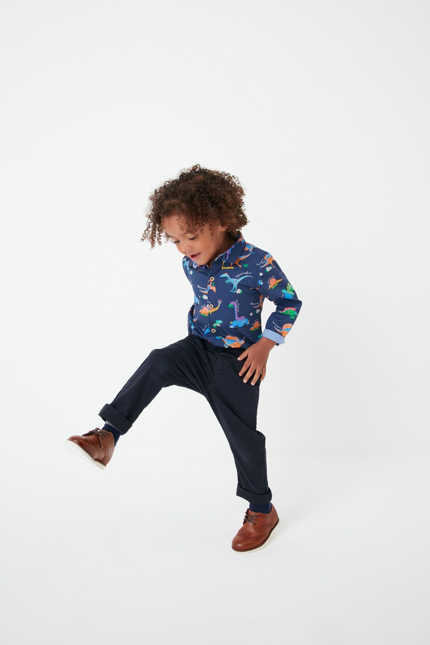 Navy Blue All-Over Print Dinosaur Long Sleeve Shirt (3mths-7yrs)