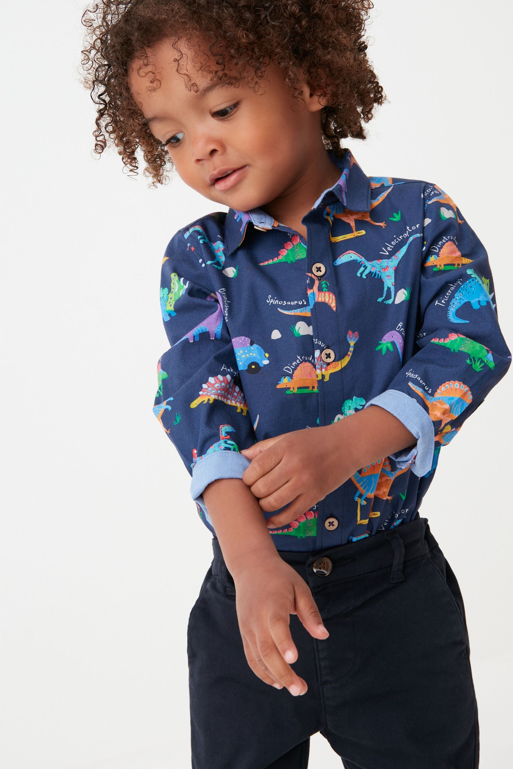 Navy Blue All-Over Print Dinosaur Long Sleeve Shirt (3mths-7yrs)