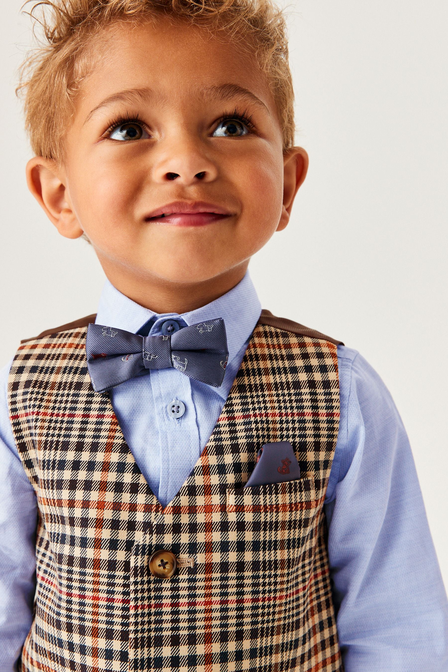 Brown Check Waistcoat, Shirt And Bow Tie Set (3mths-7yrs)