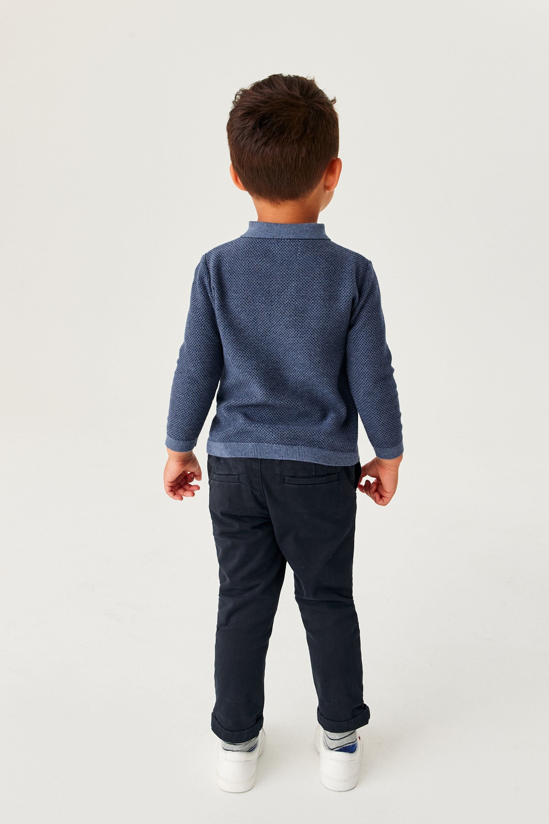 Navy Blue Long Sleeve Plain Polo Shirt (3mths-7yrs)