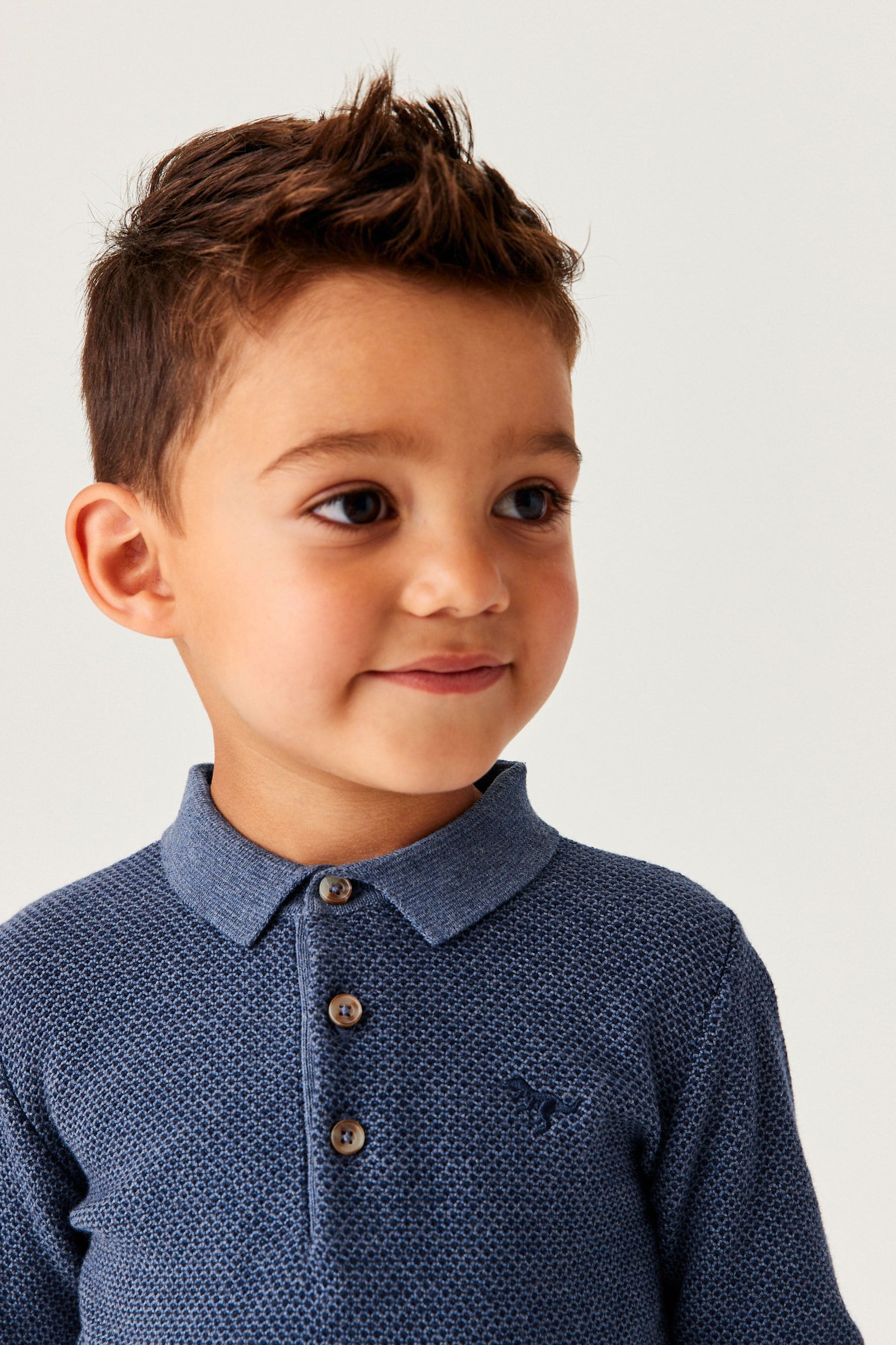 Navy Blue Long Sleeve Plain Polo Shirt (3mths-7yrs)